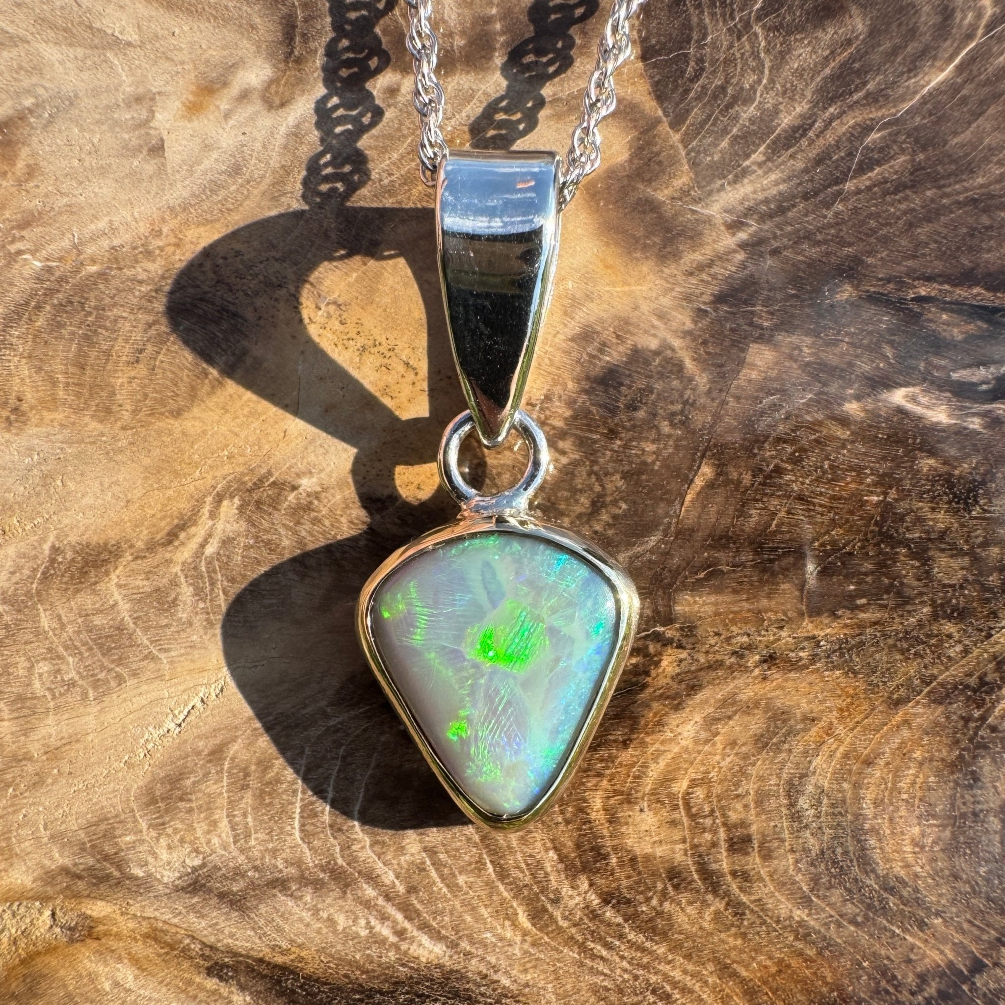 Pacific Stream ~ 3ct Solid Lightning Ridge Opal Two - tone 9ct Gold and 925 Sterling Silver Pendant Necklace