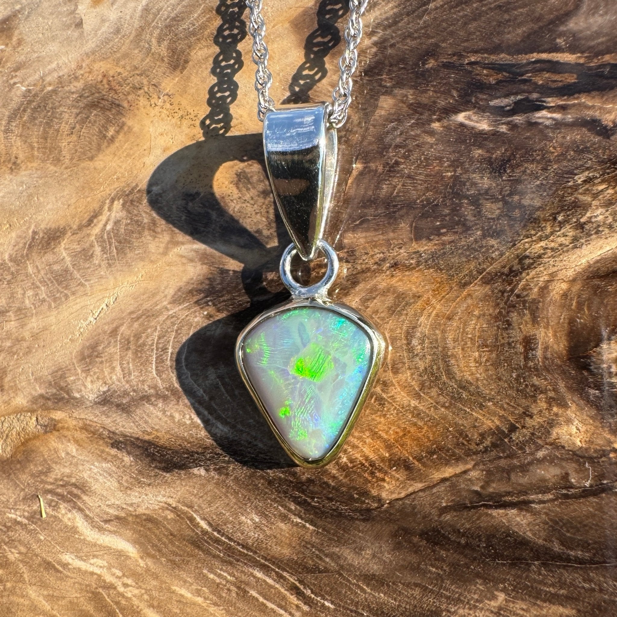 Pacific Stream ~ 3ct Solid Lightning Ridge Opal Two - tone 9ct Gold and 925 Sterling Silver Pendant Necklace