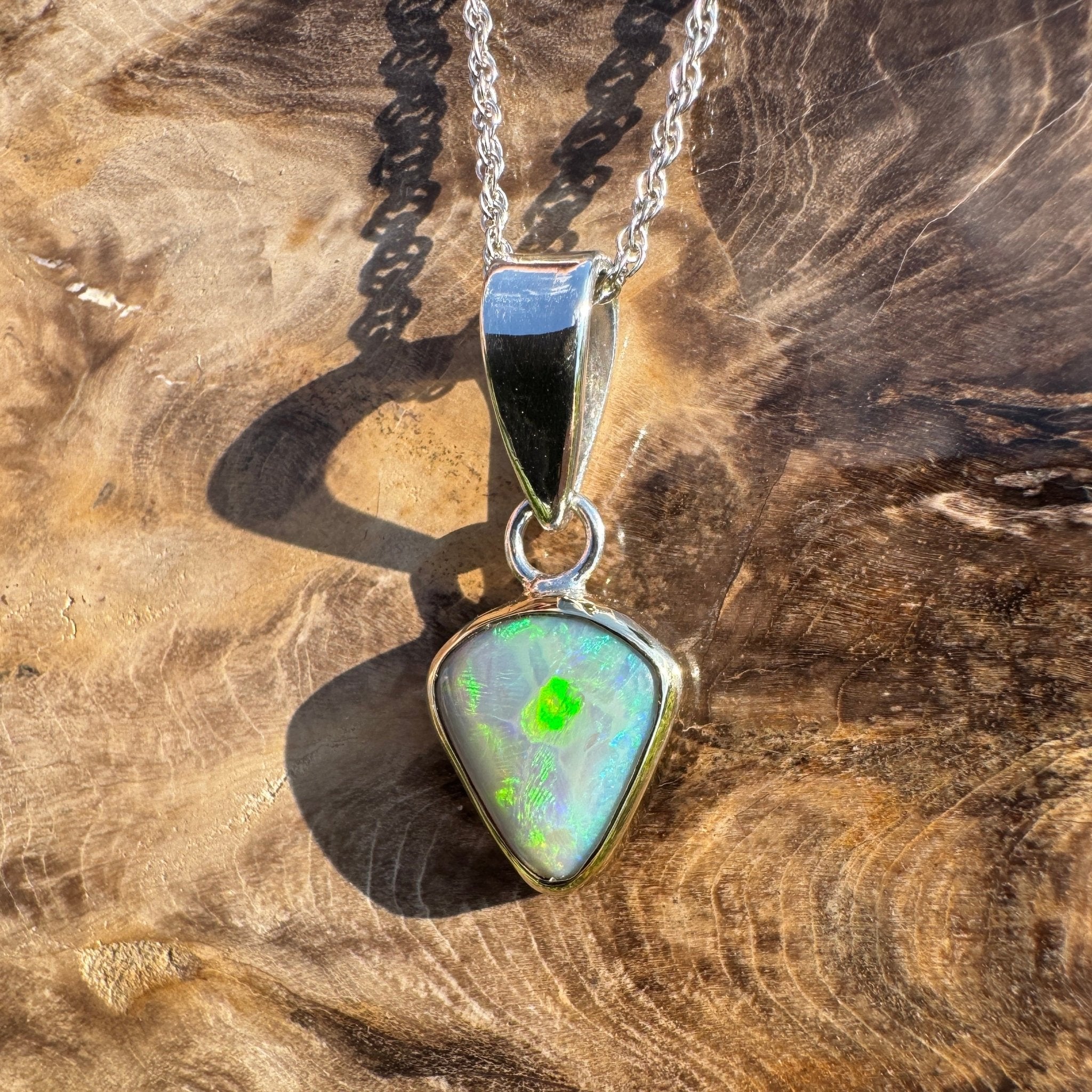 Pacific Stream ~ 3ct Solid Lightning Ridge Opal Two - tone 9ct Gold and 925 Sterling Silver Pendant Necklace