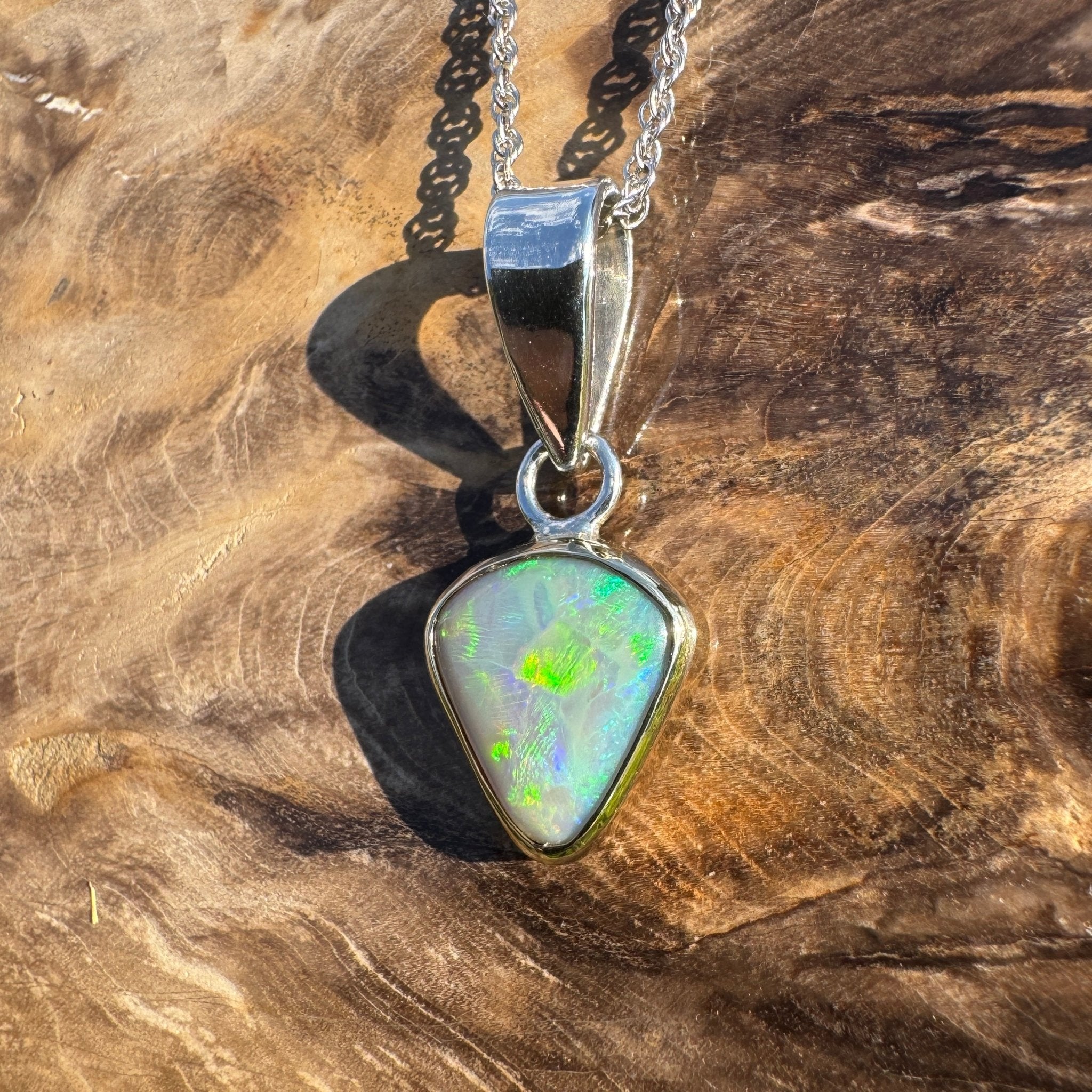 Pacific Stream ~ 3ct Solid Lightning Ridge Opal Two - tone 9ct Gold and 925 Sterling Silver Pendant Necklace