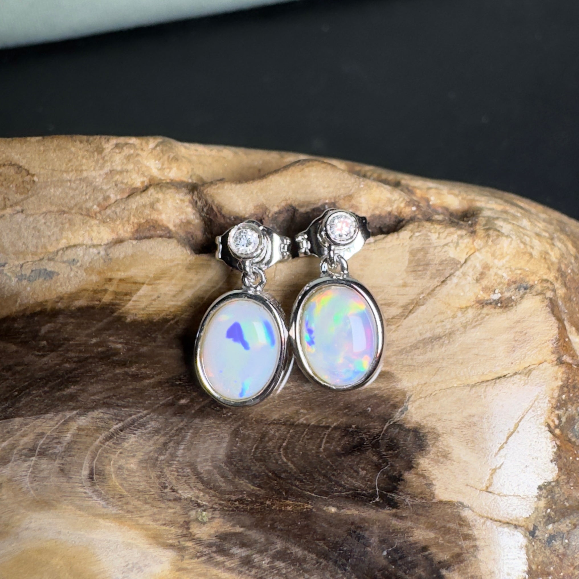Painted Basin Light - 1.8ct Coober Pedy Opal 925 Silver Earrings