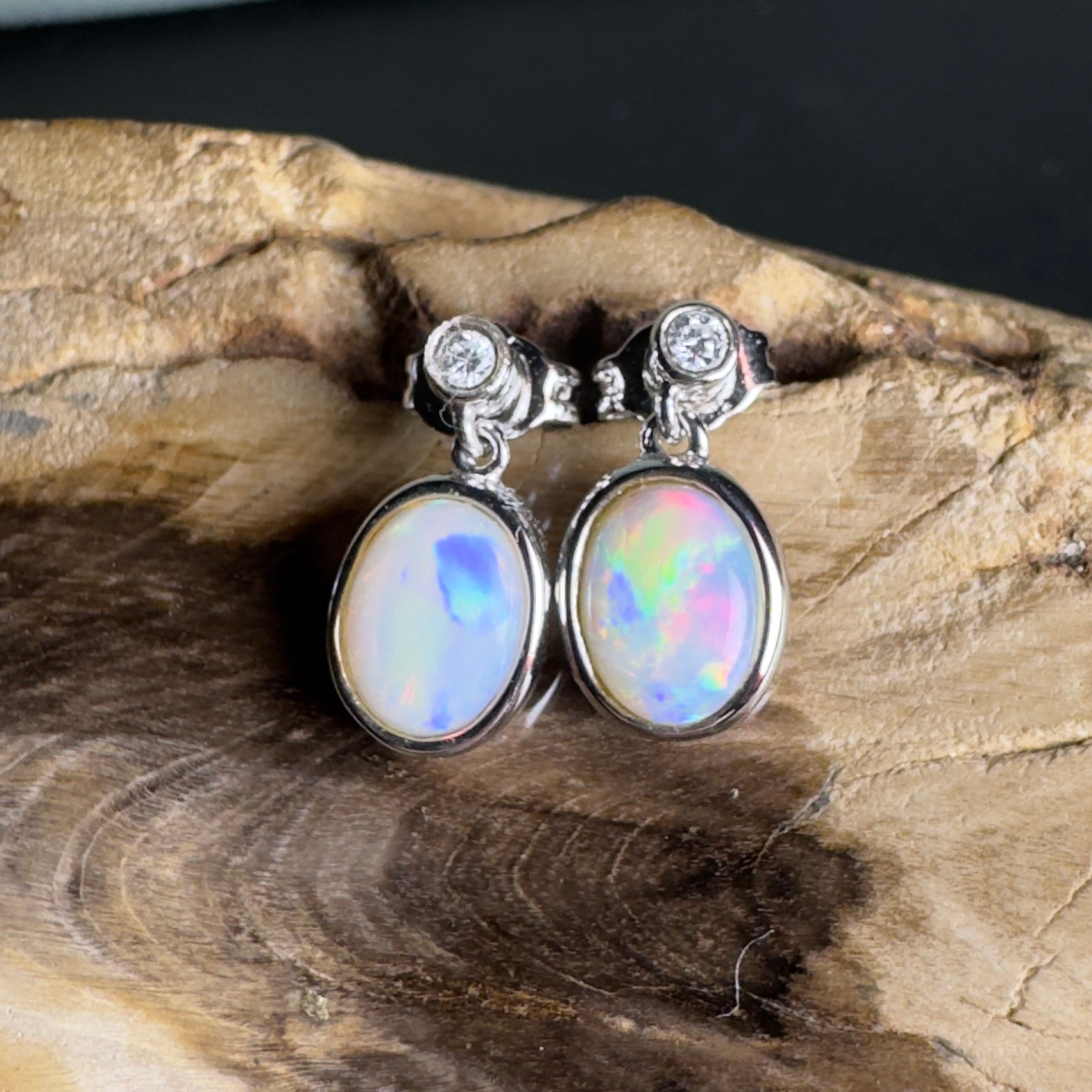 Painted Basin Light - 1.8ct Coober Pedy Opal 925 Silver Earrings