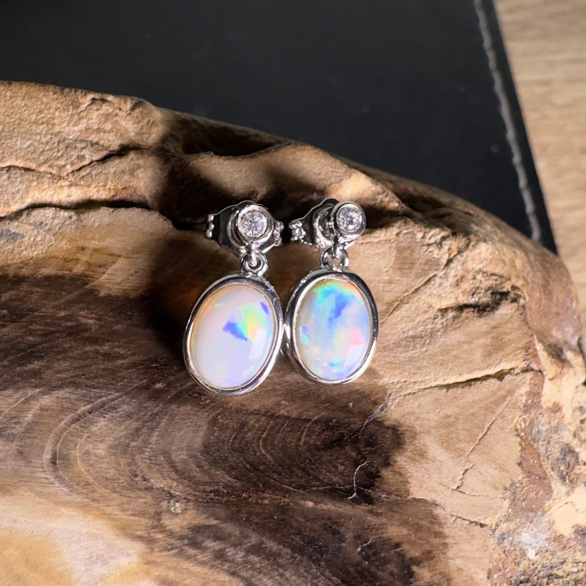 Painted Basin Light - 1.8ct Coober Pedy Opal 925 Silver Earrings