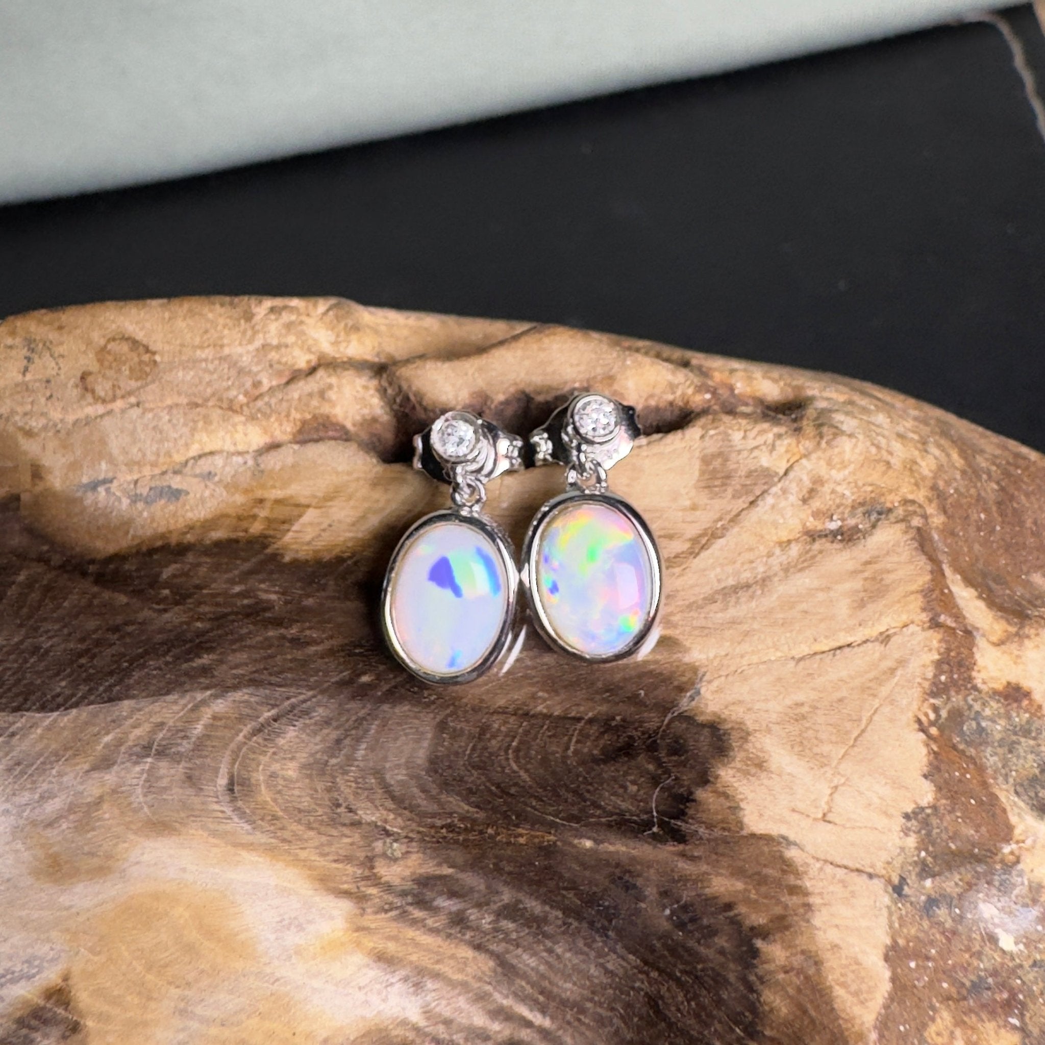 Painted Basin Light - 1.8ct Coober Pedy Opal 925 Silver Earrings