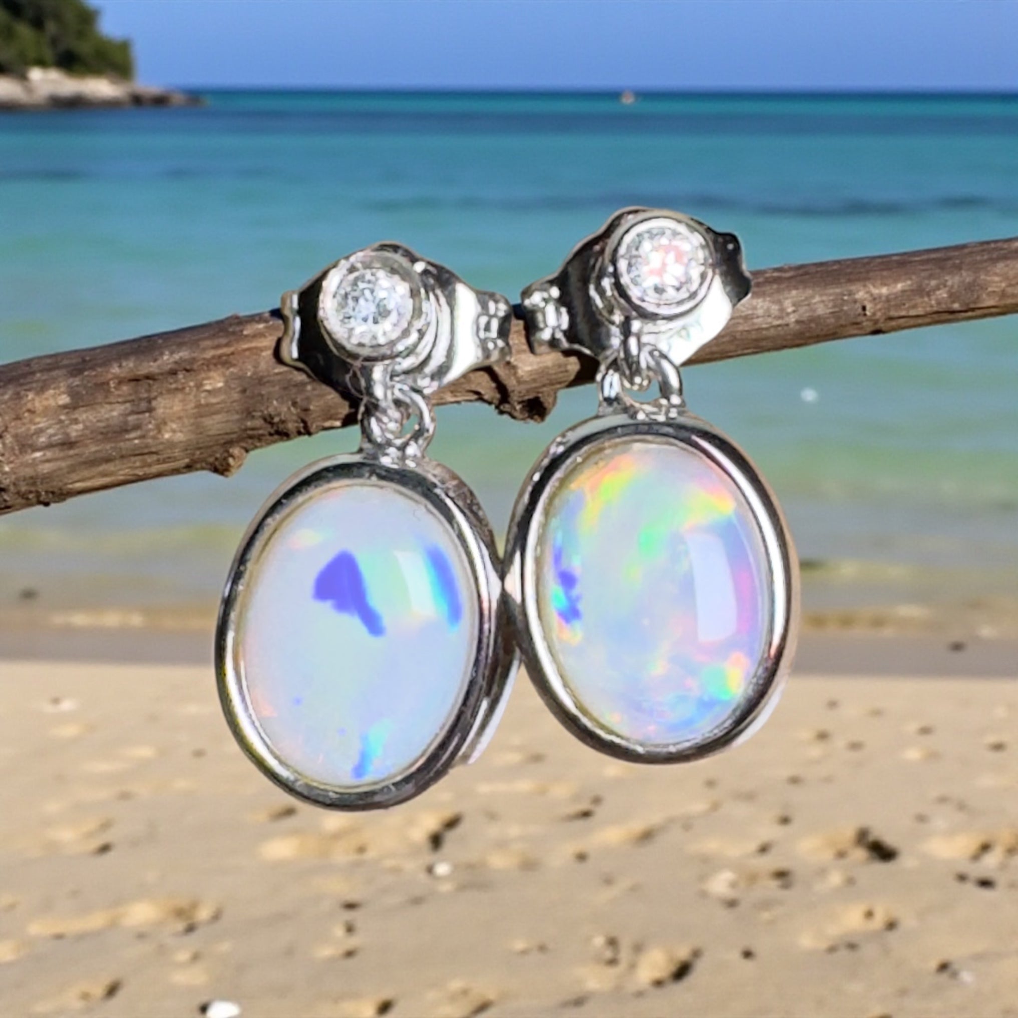 Painted Basin Light - 1.8ct Coober Pedy Opal 925 Silver Earrings