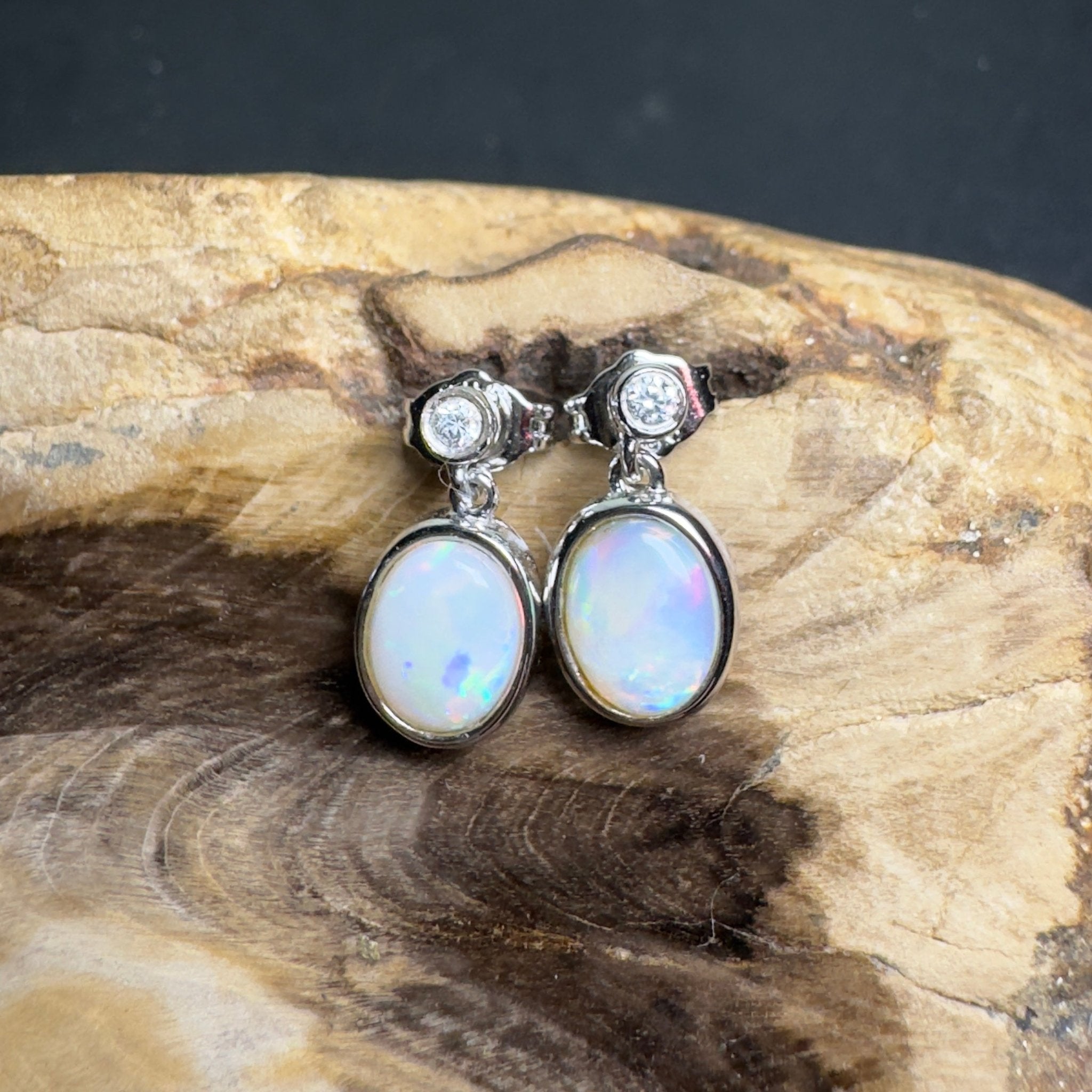 Painted Basin Light - 1.8ct Coober Pedy Opal 925 Silver Earrings