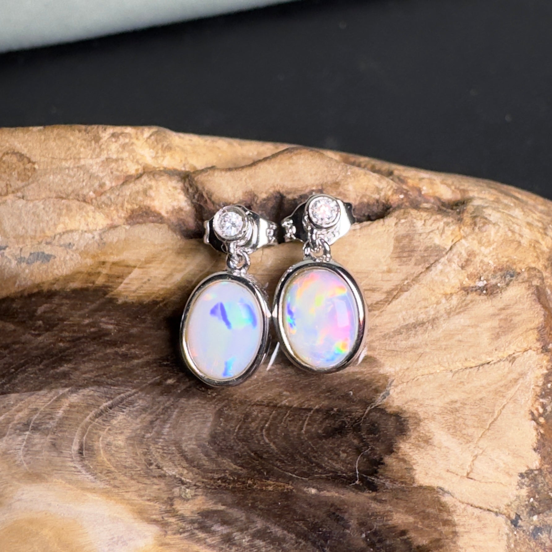 Painted Basin Light - 1.8ct Coober Pedy Opal 925 Silver Earrings