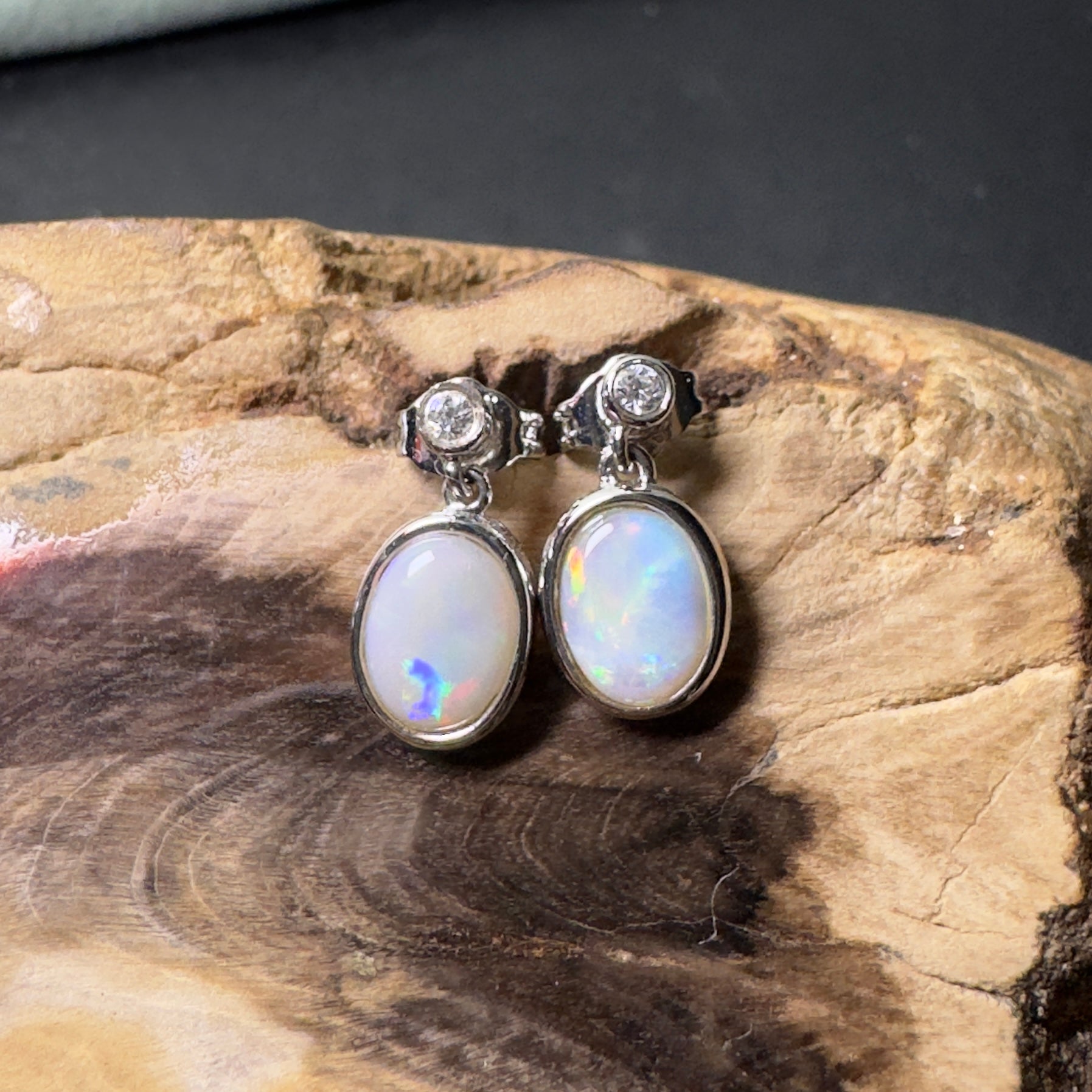 Painted Basin Light - 1.8ct Coober Pedy Opal 925 Silver Earrings