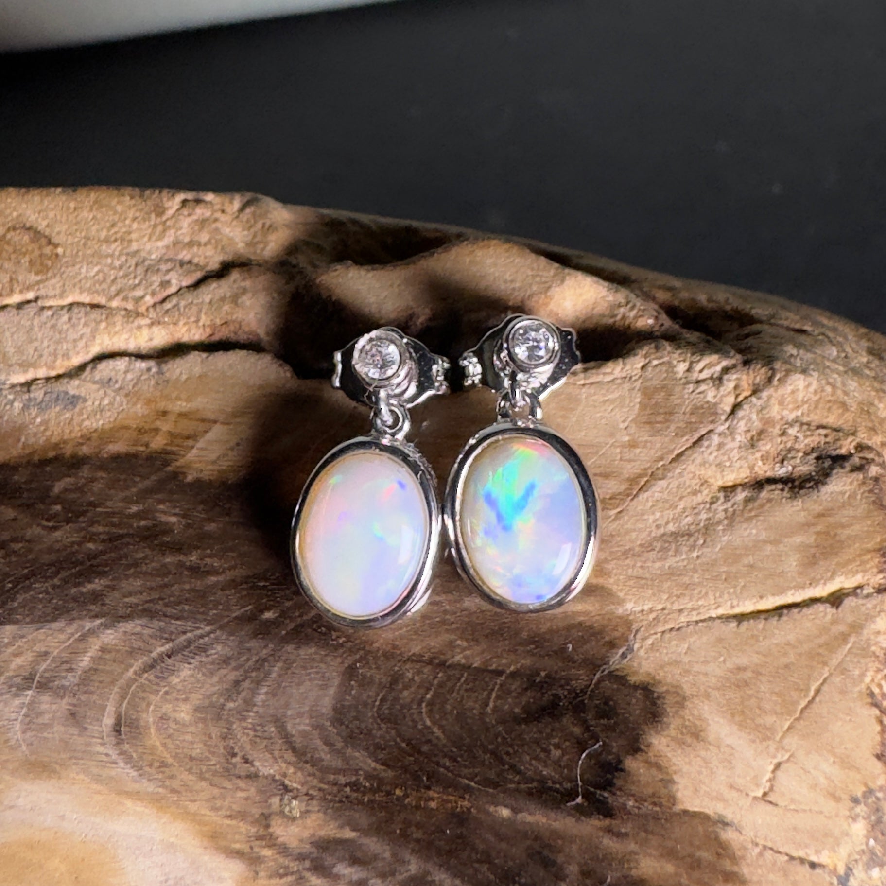 Painted Basin Light - 1.8ct Coober Pedy Opal 925 Silver Earrings
