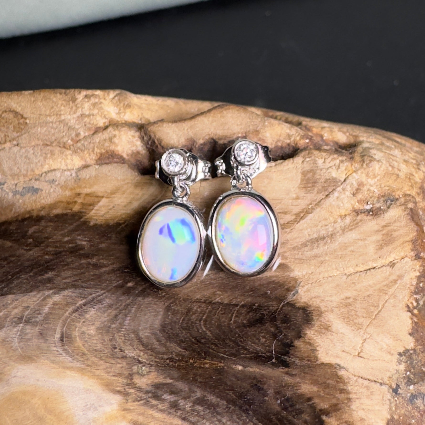 Painted Basin Light - 1.8ct Coober Pedy Opal 925 Silver Earrings