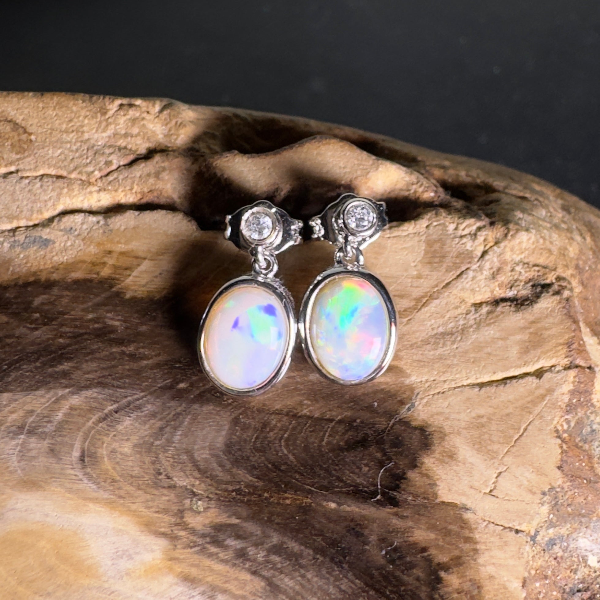 Painted Basin Light - 1.8ct Coober Pedy Opal 925 Silver Earrings
