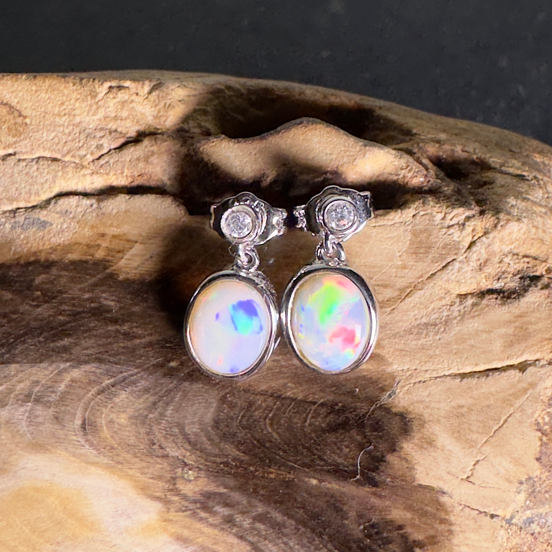 Painted Basin Light - 1.8ct Coober Pedy Opal 925 Silver Earrings