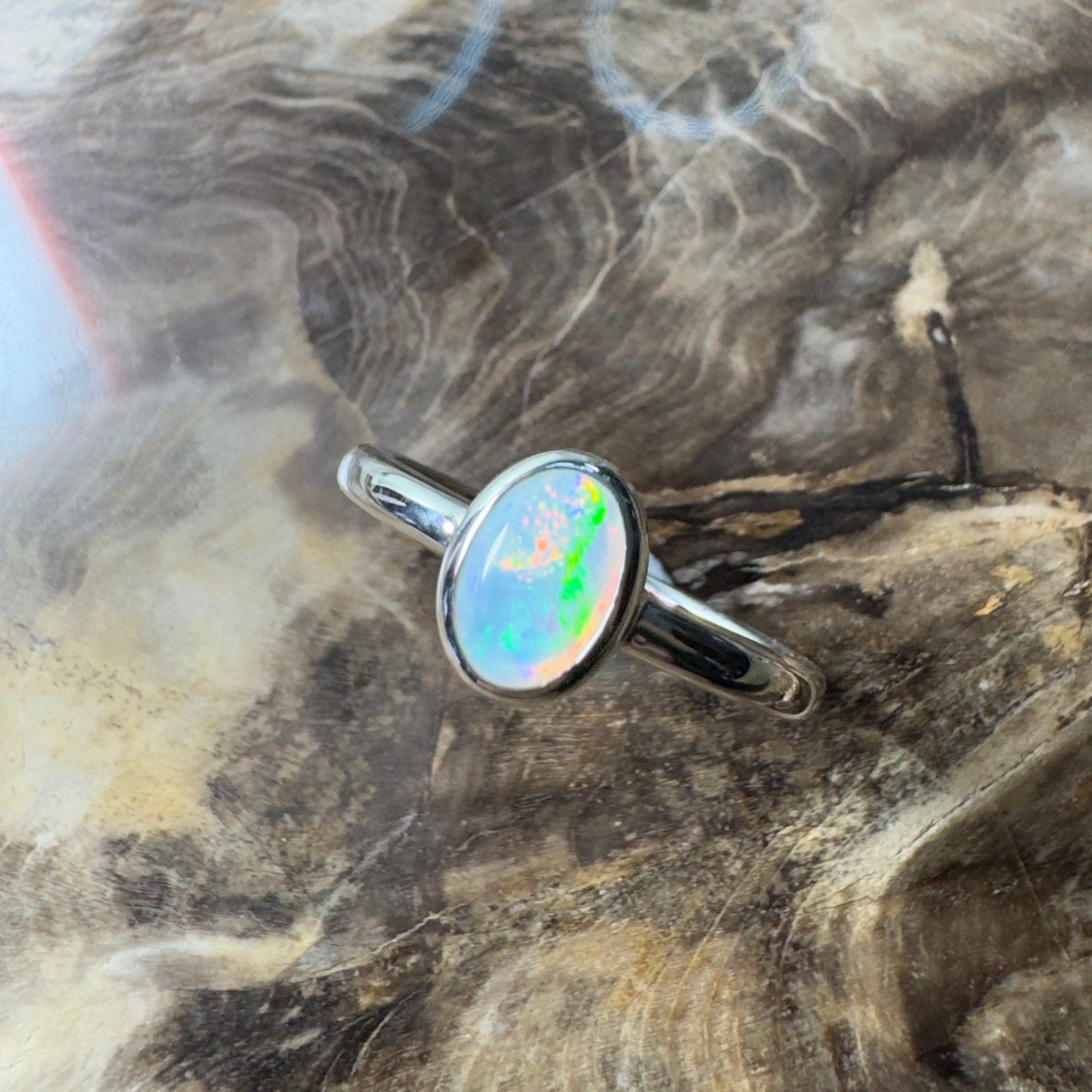 Painted Desert Halo ~ 0.4ct Solid Coober Pedy Opal 925 Silver Ring