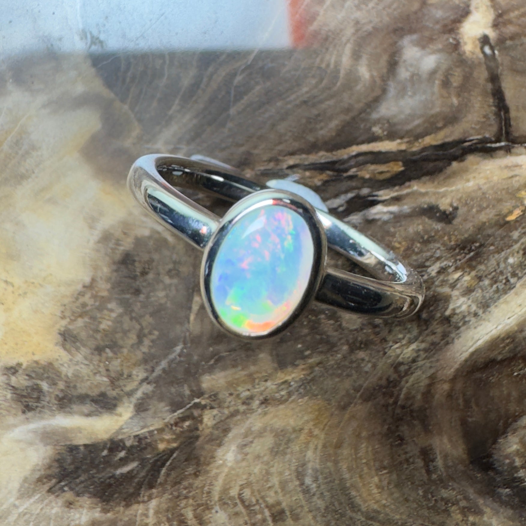 Painted Desert Halo ~ 0.4ct Solid Coober Pedy Opal 925 Silver Ring