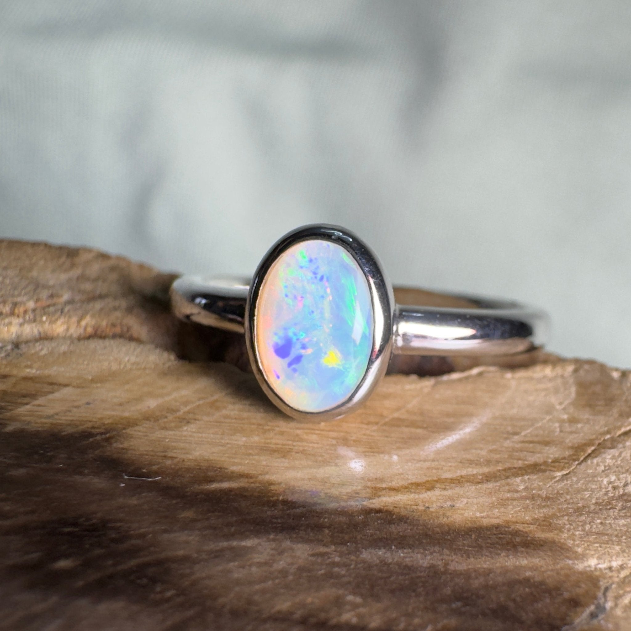Painted Desert Halo ~ 0.4ct Solid Coober Pedy Opal 925 Silver Ring