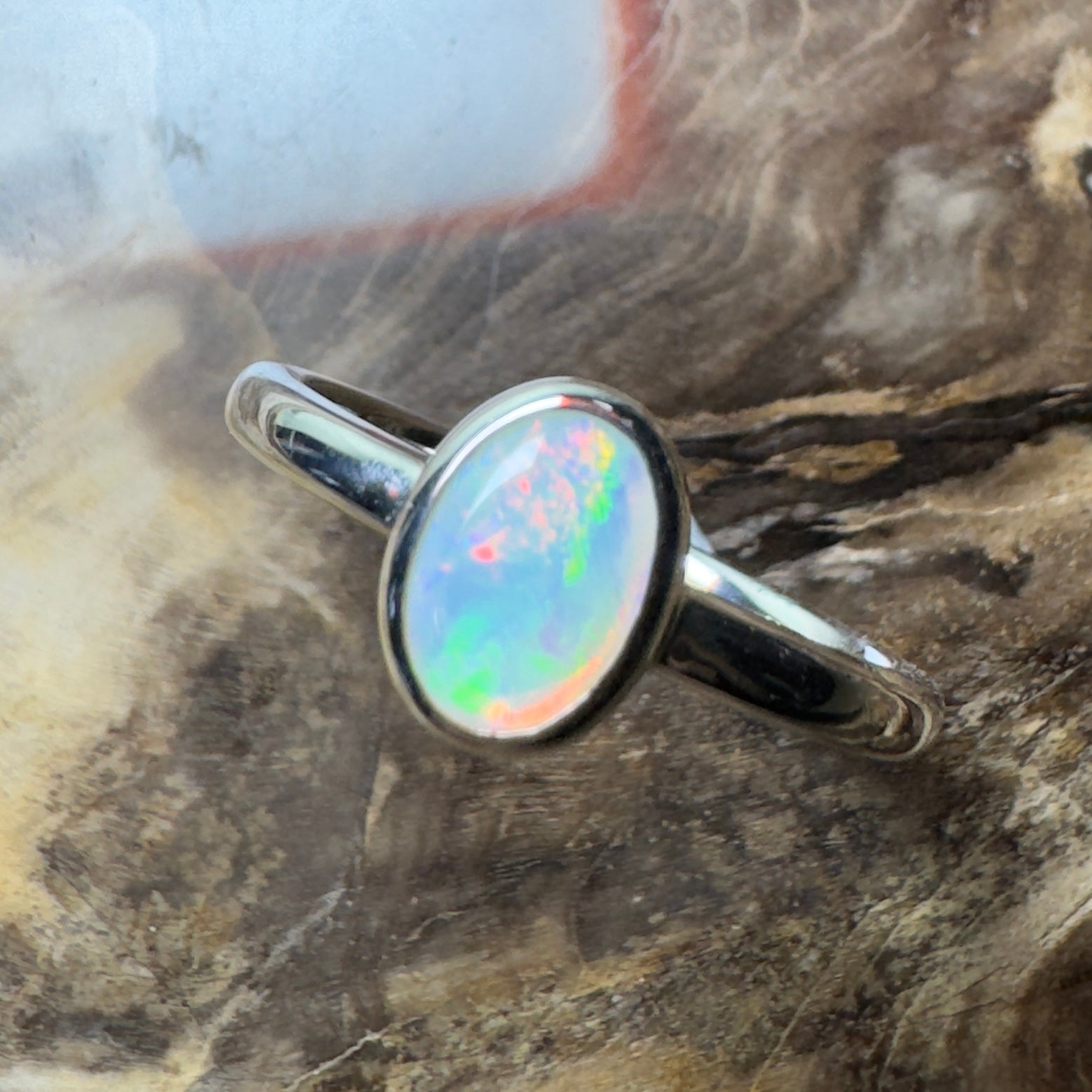 Painted Desert Halo ~ 0.4ct Solid Coober Pedy Opal 925 Silver Ring
