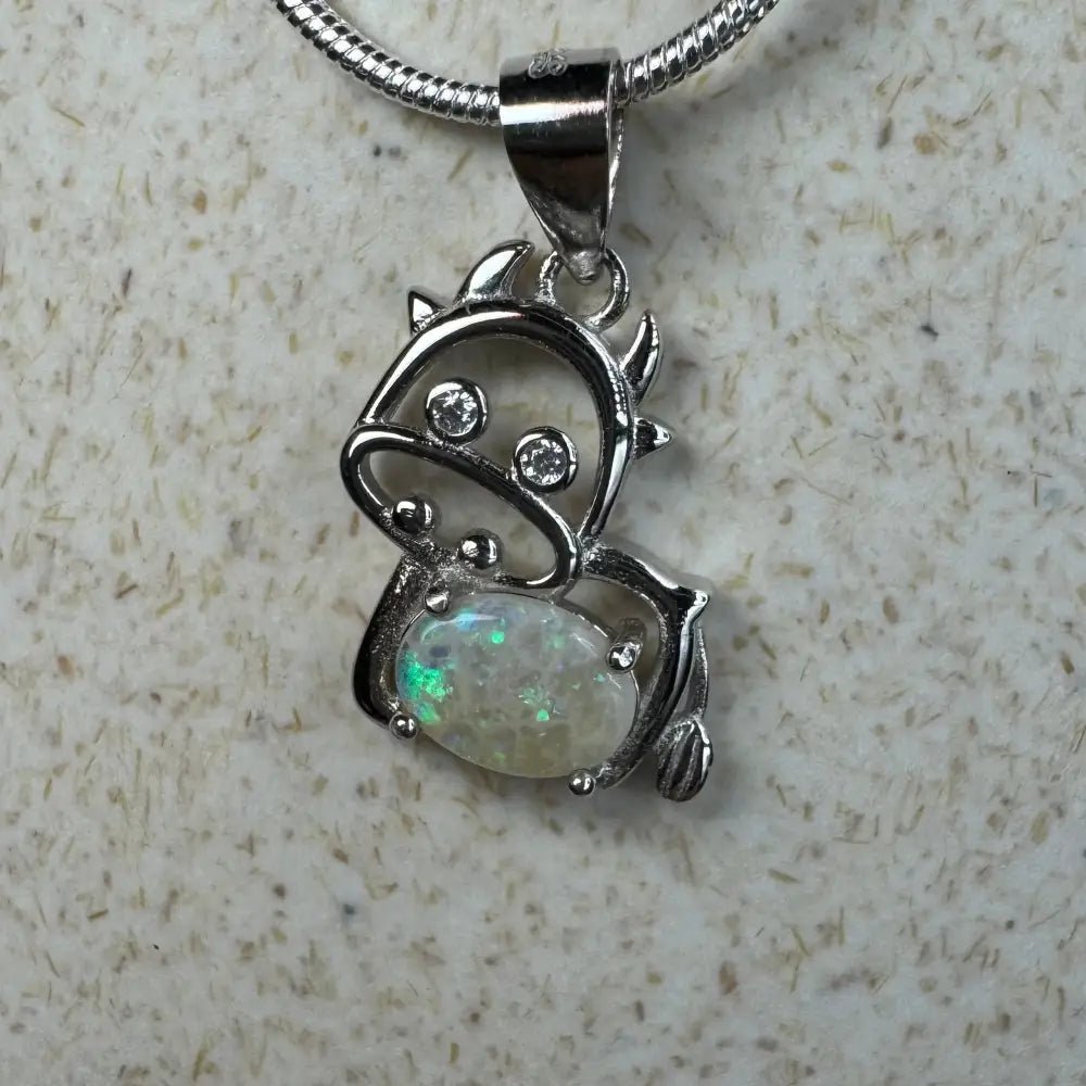 'Pastoral Charm' ~ Handcrafted 0.4ct Solid Lightning Ridge Opal and Cubic Zirconia 925 Sterling Silver Cow Pendant