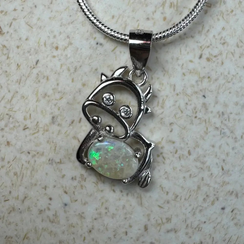 'Pastoral Charm' ~ Handcrafted 0.4ct Solid Lightning Ridge Opal and Cubic Zirconia 925 Sterling Silver Cow Pendant