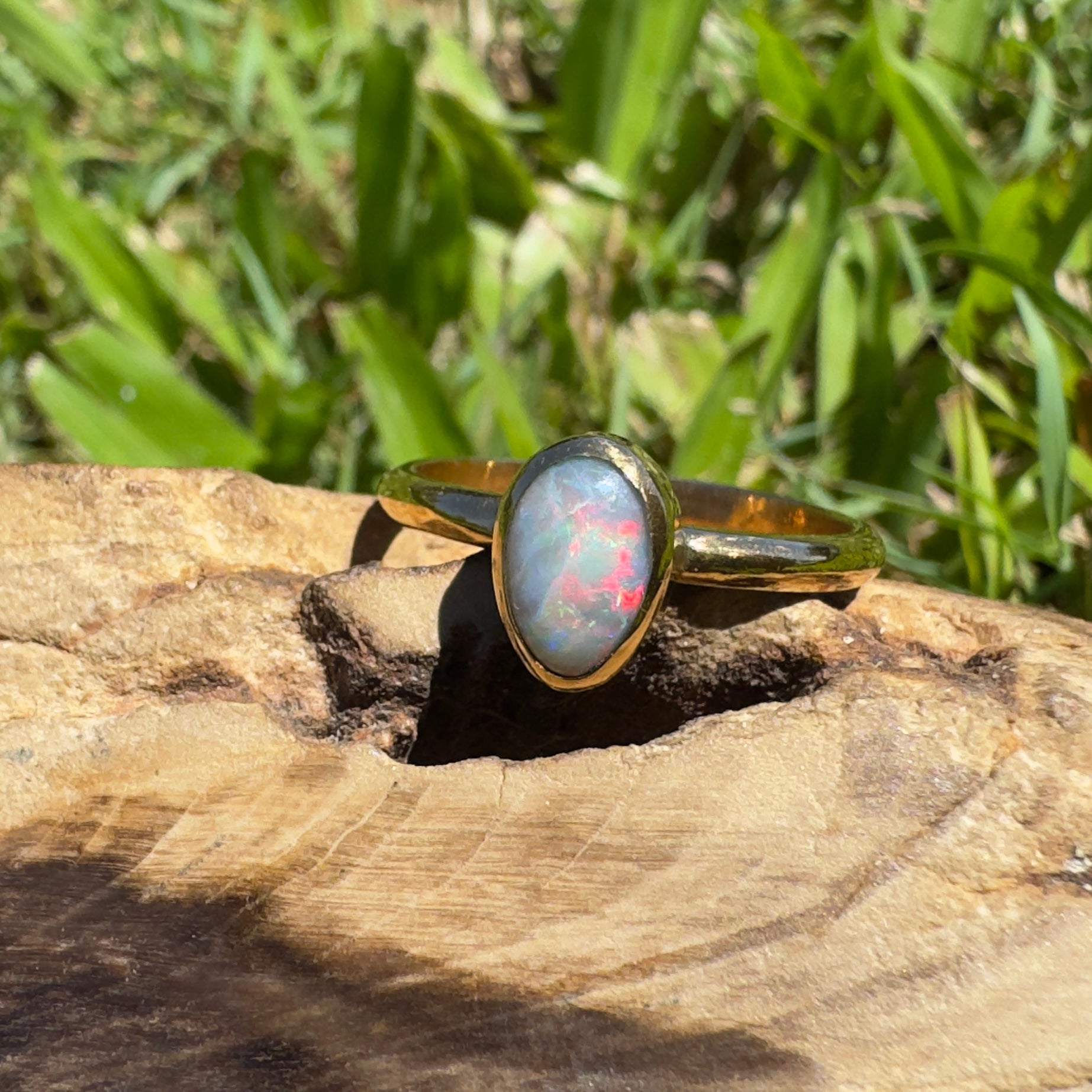 Pilbara Prestige ~ 0.7ct Solid Lightning Ridge Opal 9ct Yellow Gold Ring