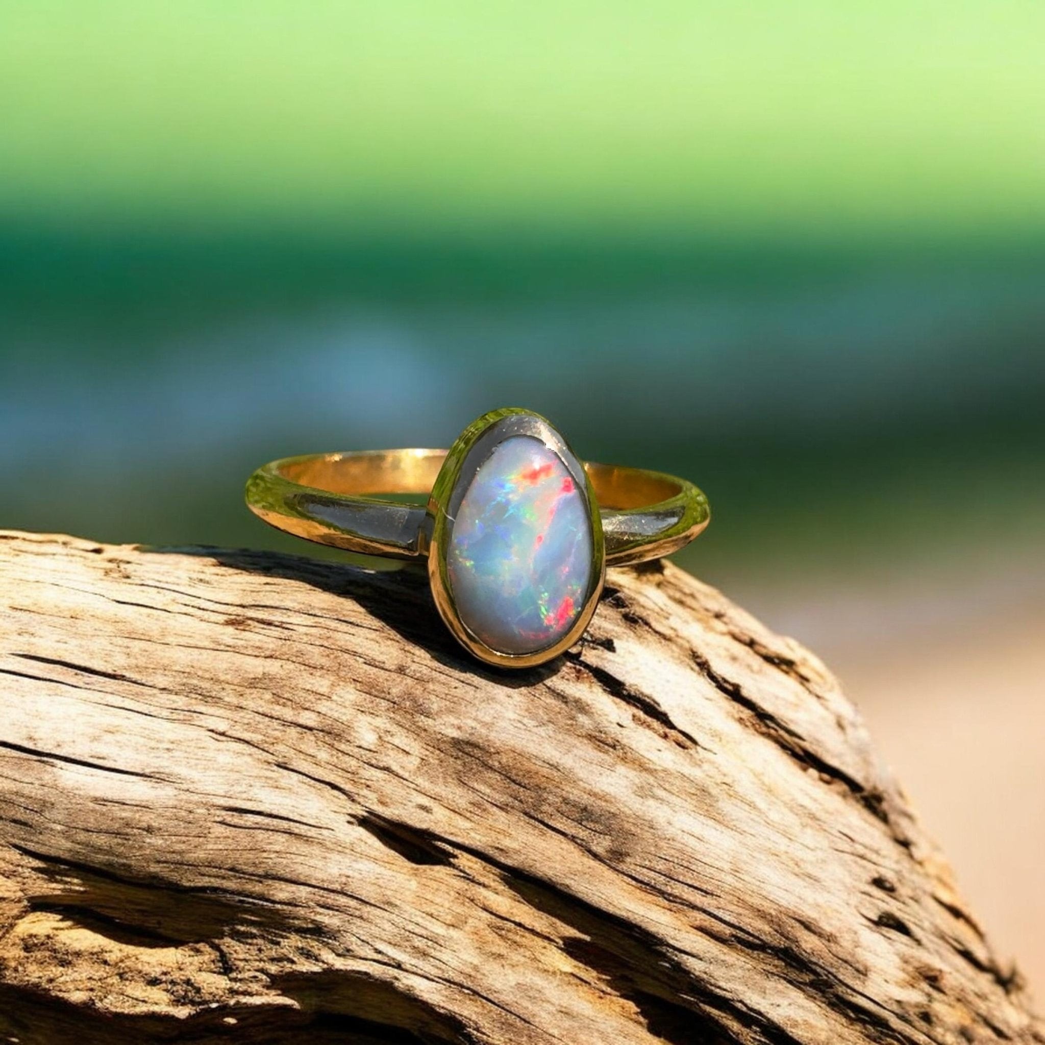 Pilbara Prestige ~ 0.7ct Solid Lightning Ridge Opal 9ct Yellow Gold Ring