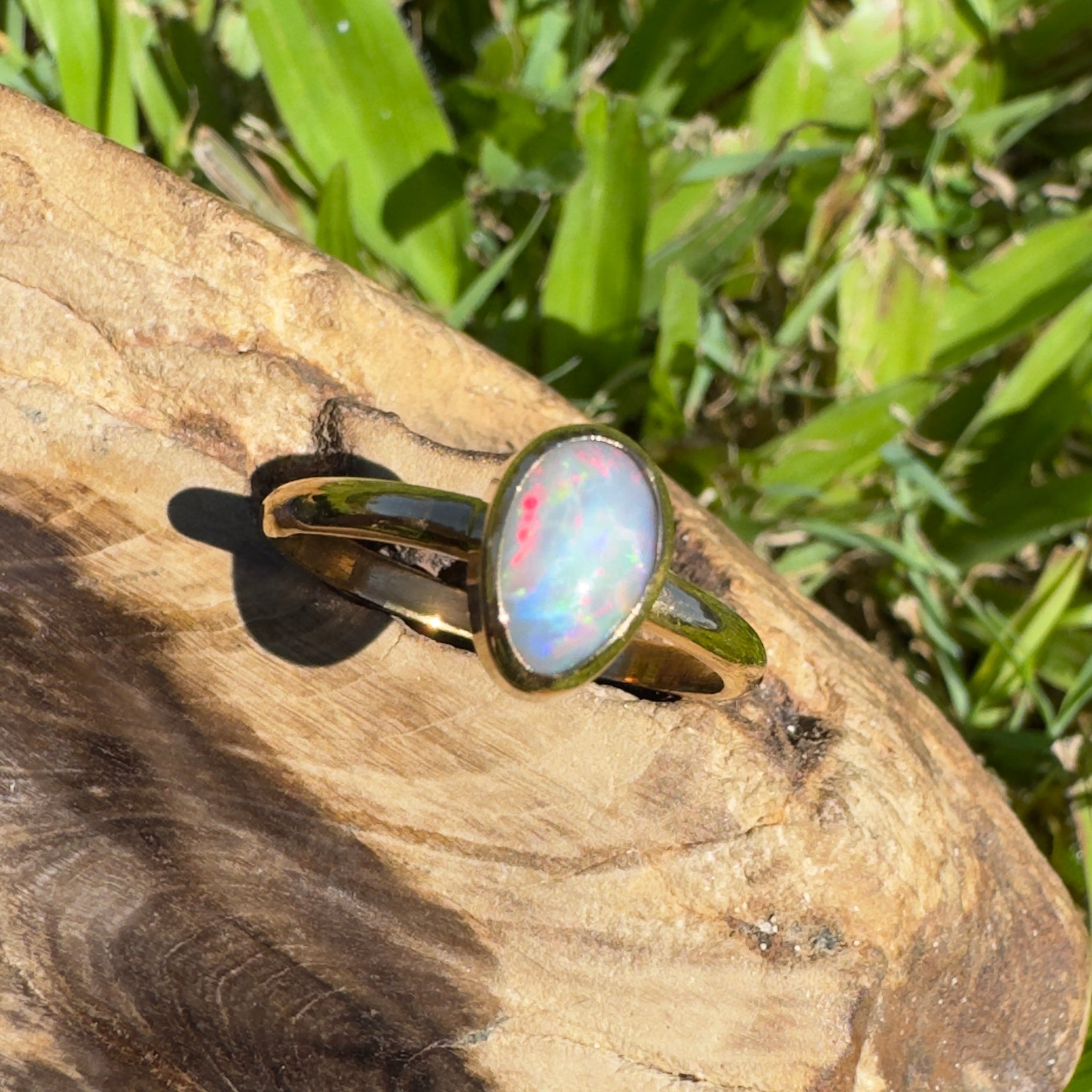 Pilbara Prestige ~ 0.7ct Solid Lightning Ridge Opal 9ct Yellow Gold Ring