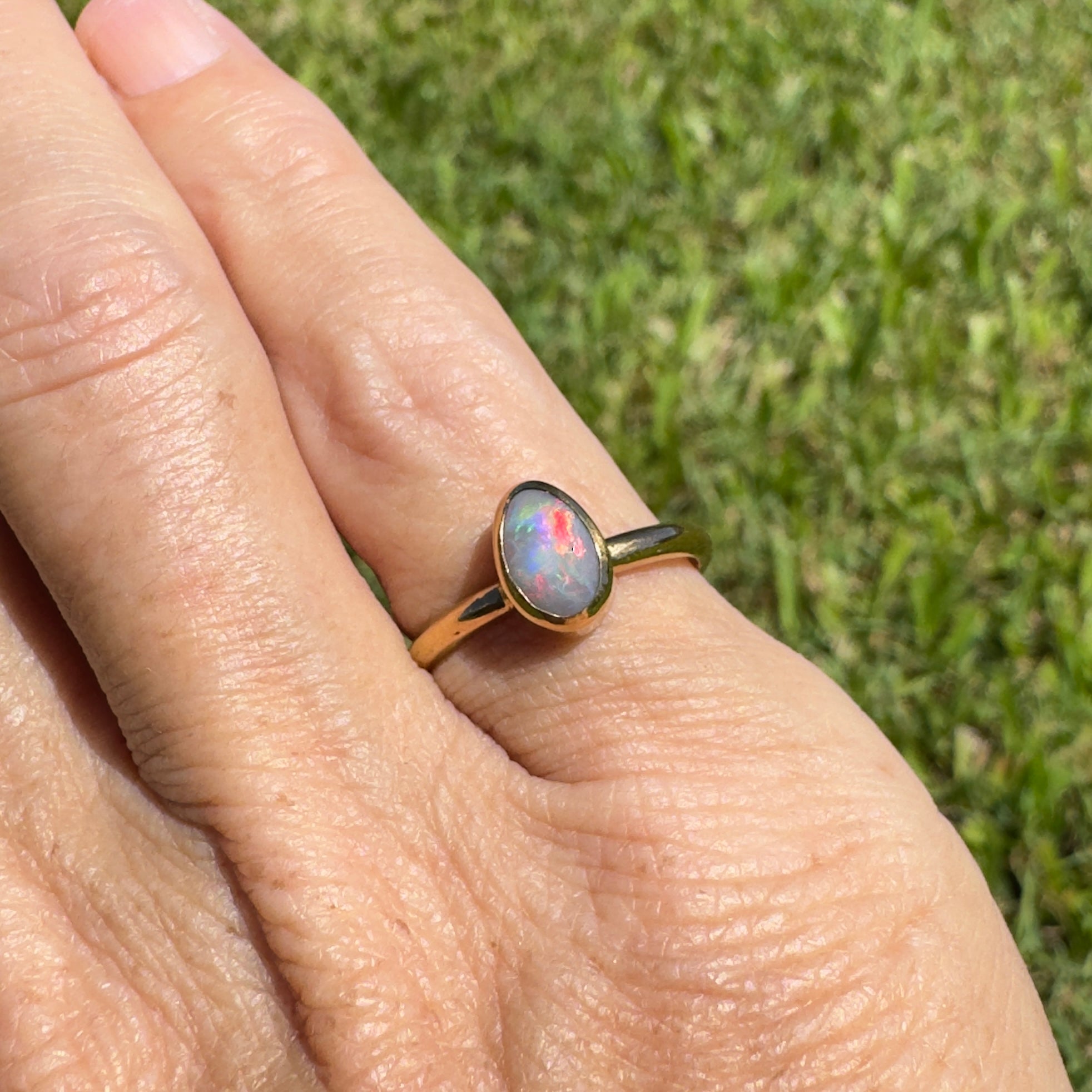 Pilbara Prestige ~ 0.7ct Solid Lightning Ridge Opal 9ct Yellow Gold Ring