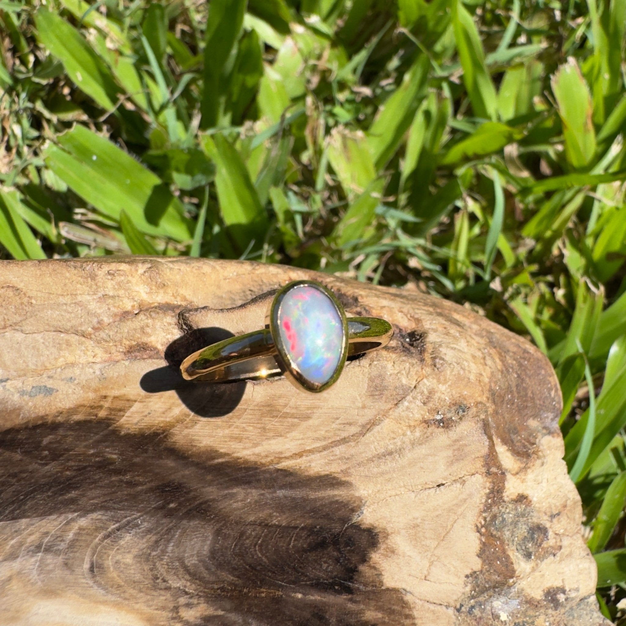 Pilbara Prestige ~ 0.7ct Solid Lightning Ridge Opal 9ct Yellow Gold Ring