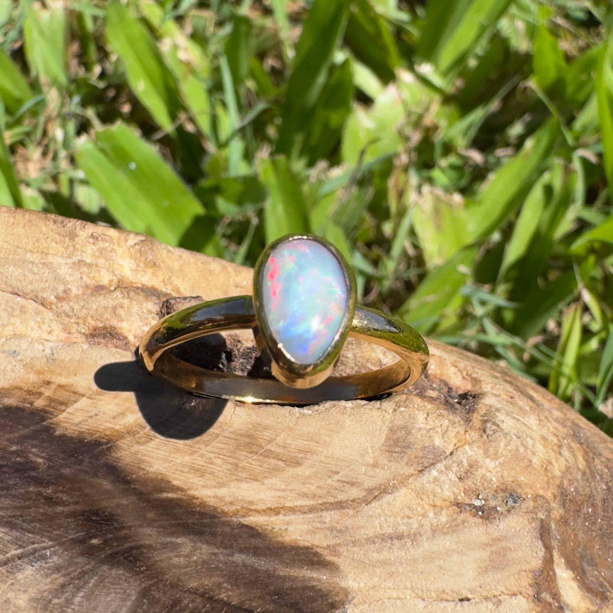 Pilbara Prestige ~ 0.7ct Solid Lightning Ridge Opal 9ct Yellow Gold Ring