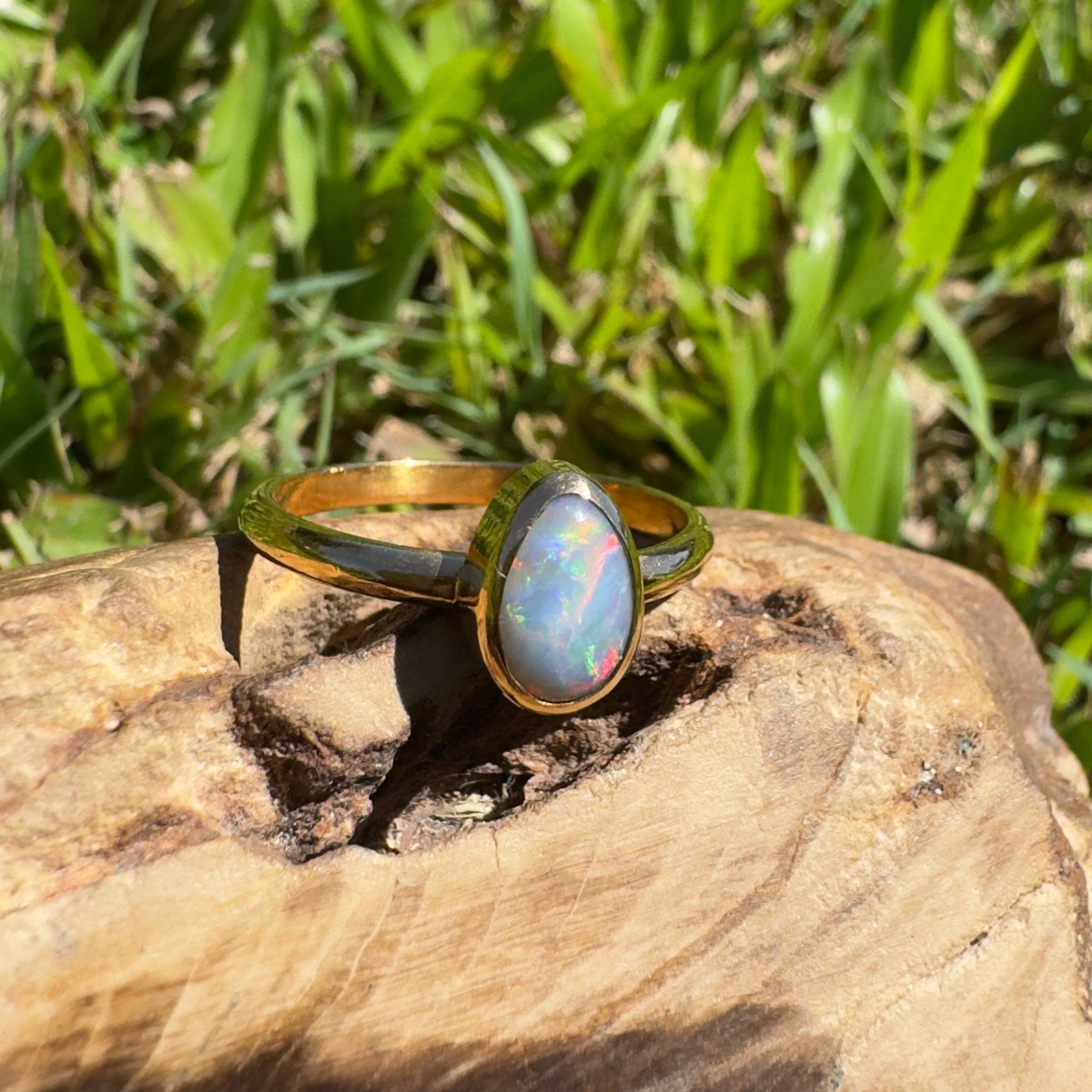 Pilbara Prestige ~ 0.7ct Solid Lightning Ridge Opal 9ct Yellow Gold Ring