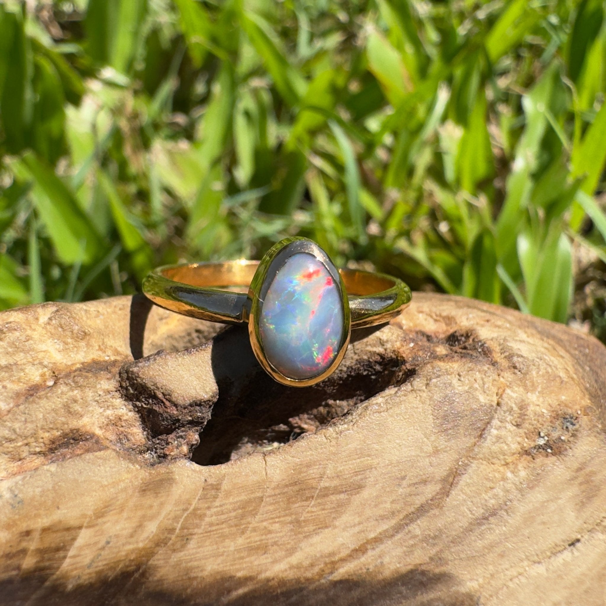 Pilbara Prestige ~ 0.7ct Solid Lightning Ridge Opal 9ct Yellow Gold Ring