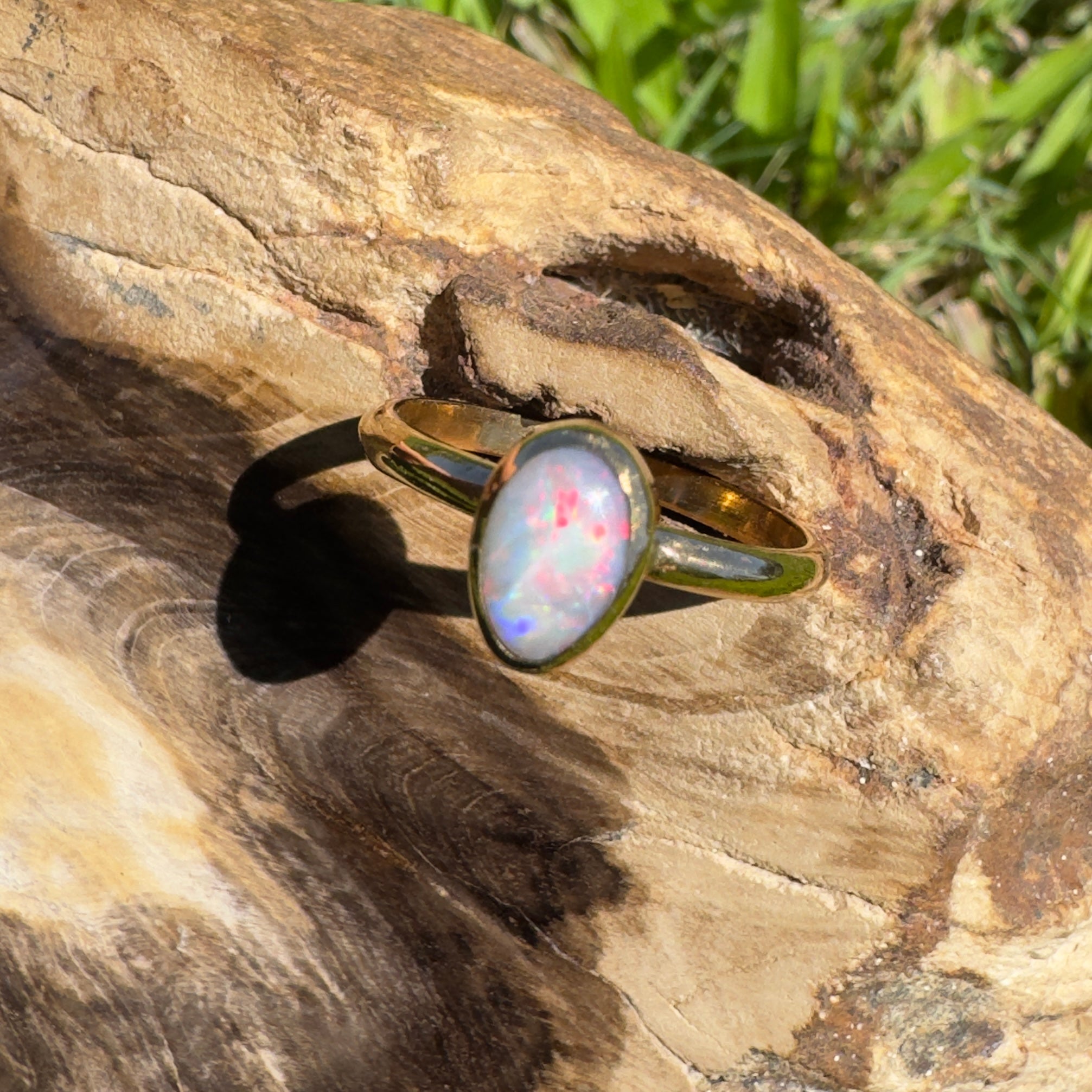 Pilbara Prestige ~ 0.7ct Solid Lightning Ridge Opal 9ct Yellow Gold Ring