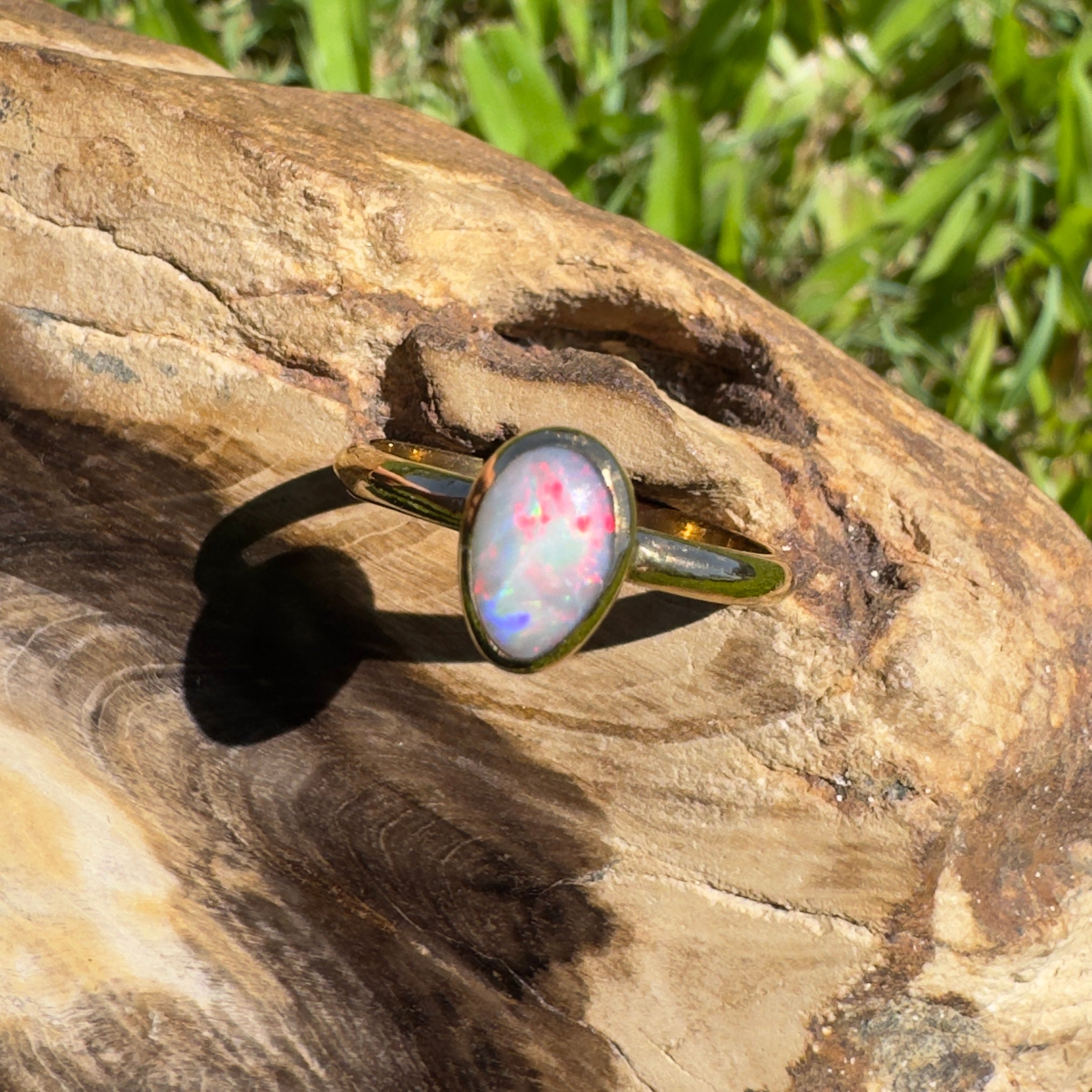 Pilbara Prestige ~ 0.7ct Solid Lightning Ridge Opal 9ct Yellow Gold Ring