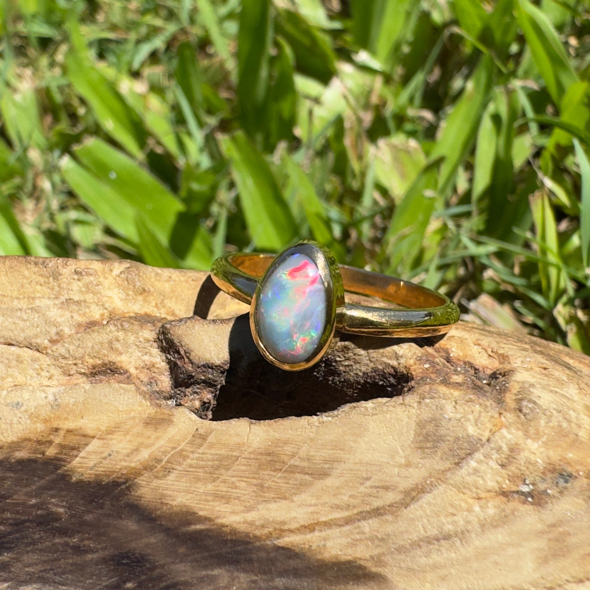 Pilbara Prestige ~ 0.7ct Solid Lightning Ridge Opal 9ct Yellow Gold Ring