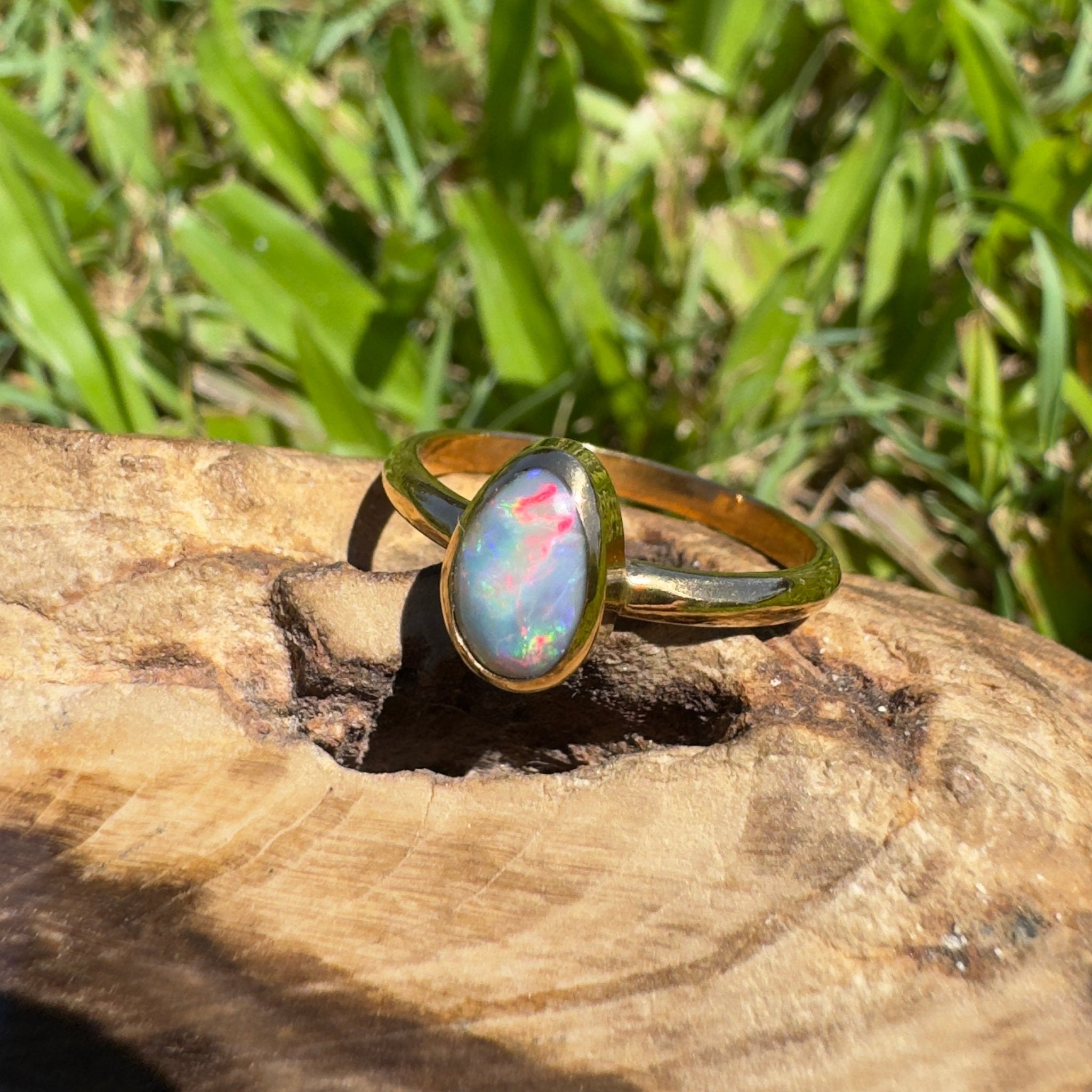 Pilbara Prestige ~ 0.7ct Solid Lightning Ridge Opal 9ct Yellow Gold Ring