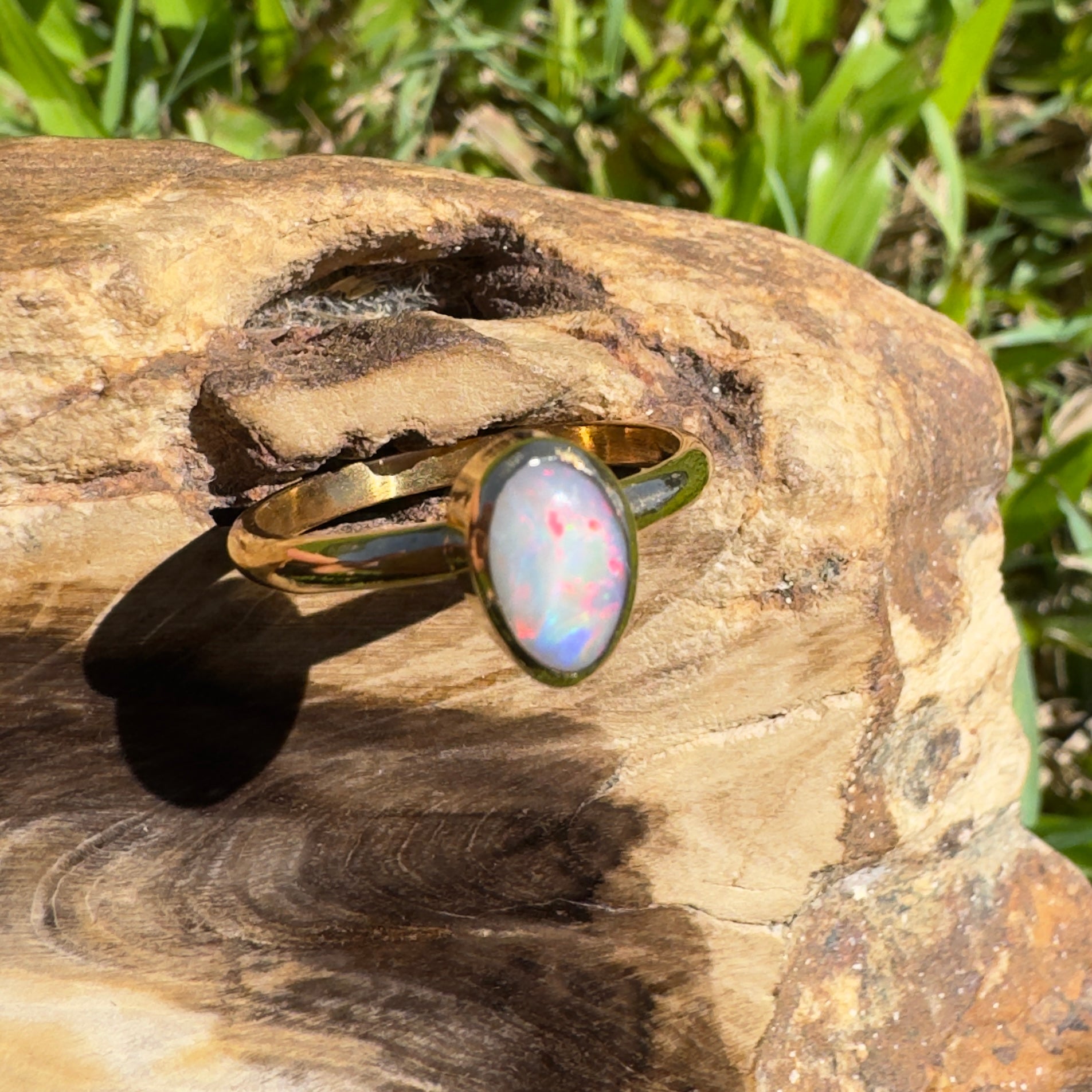 Pilbara Prestige ~ 0.7ct Solid Lightning Ridge Opal 9ct Yellow Gold Ring