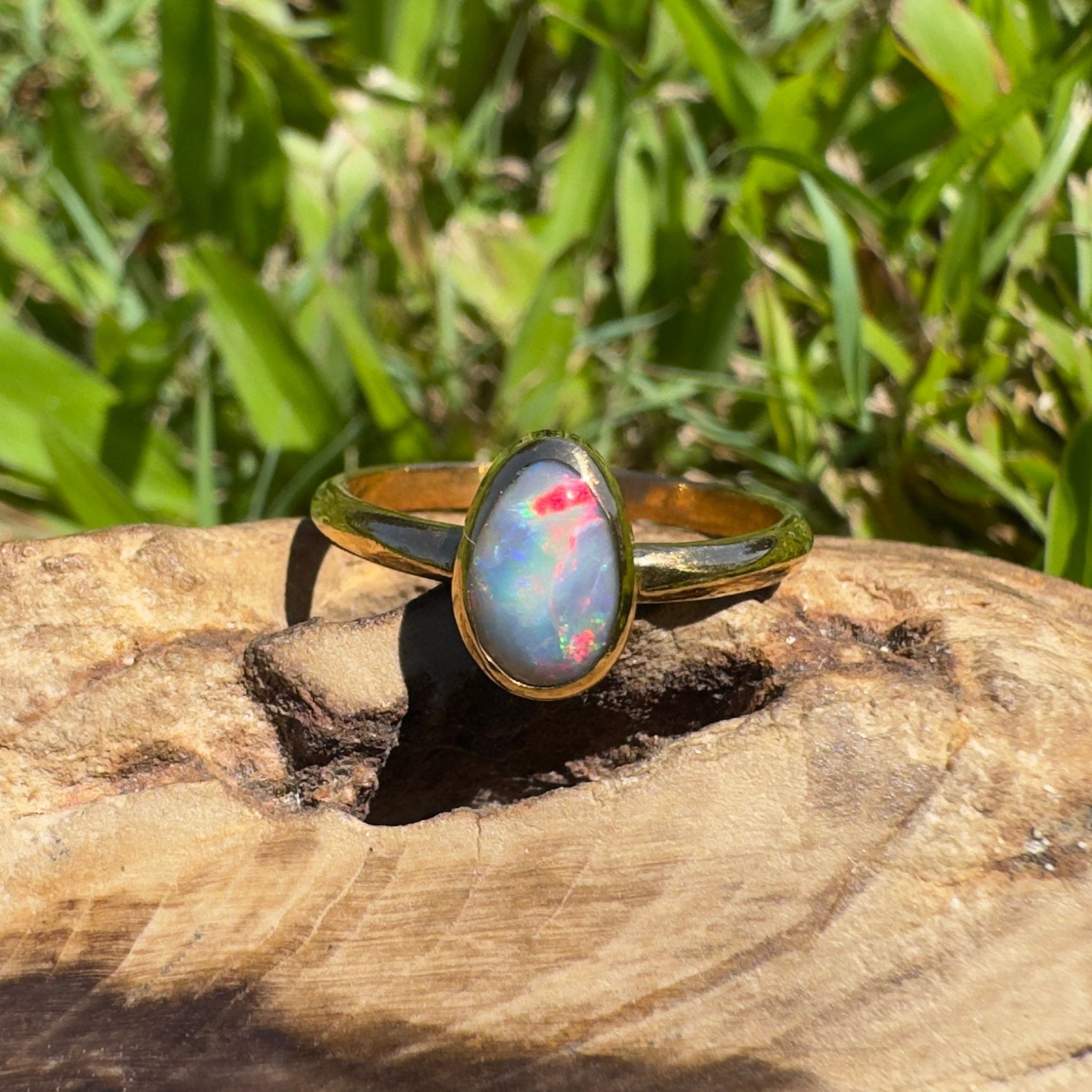 Pilbara Prestige ~ 0.7ct Solid Lightning Ridge Opal 9ct Yellow Gold Ring