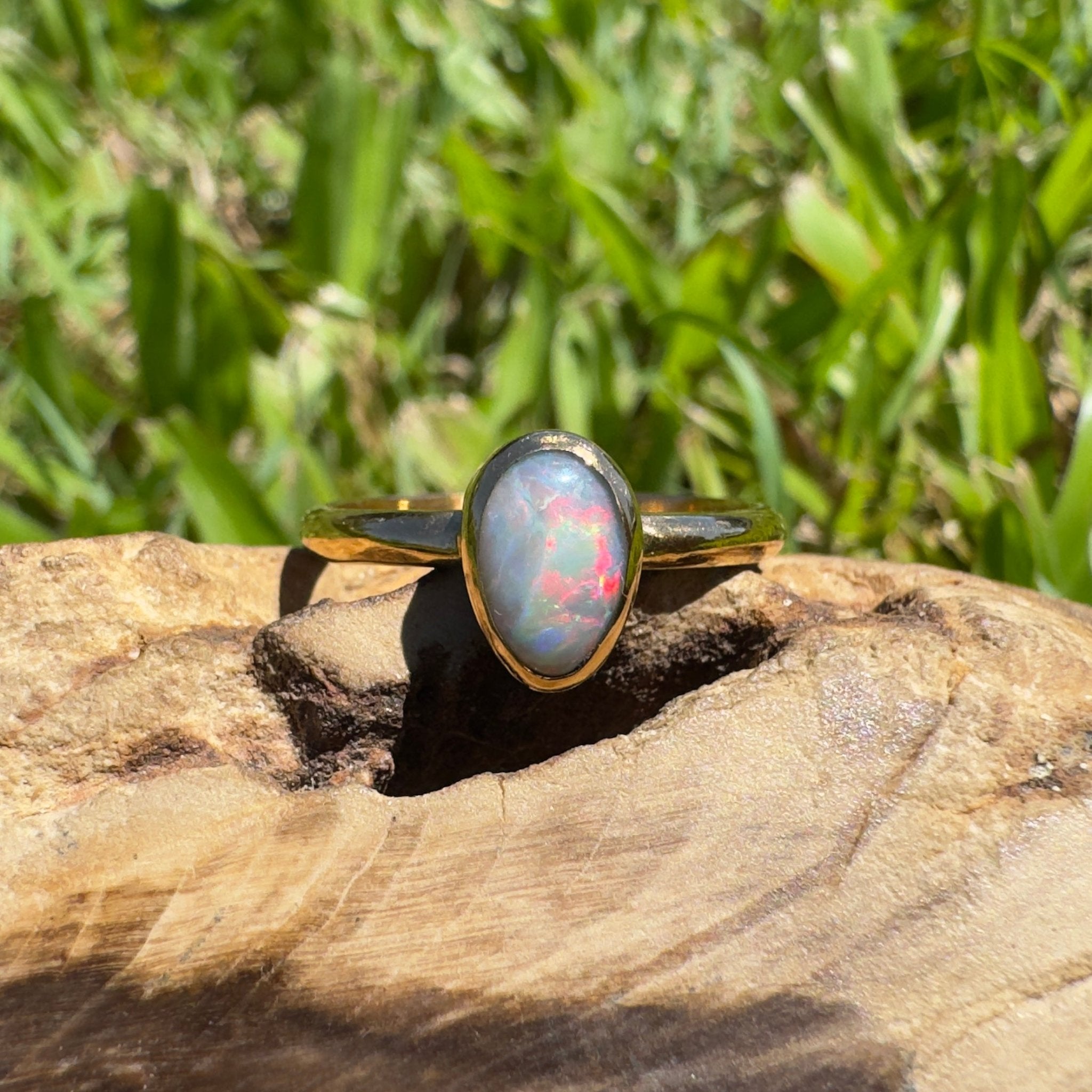 Pilbara Prestige ~ 0.7ct Solid Lightning Ridge Opal 9ct Yellow Gold Ring