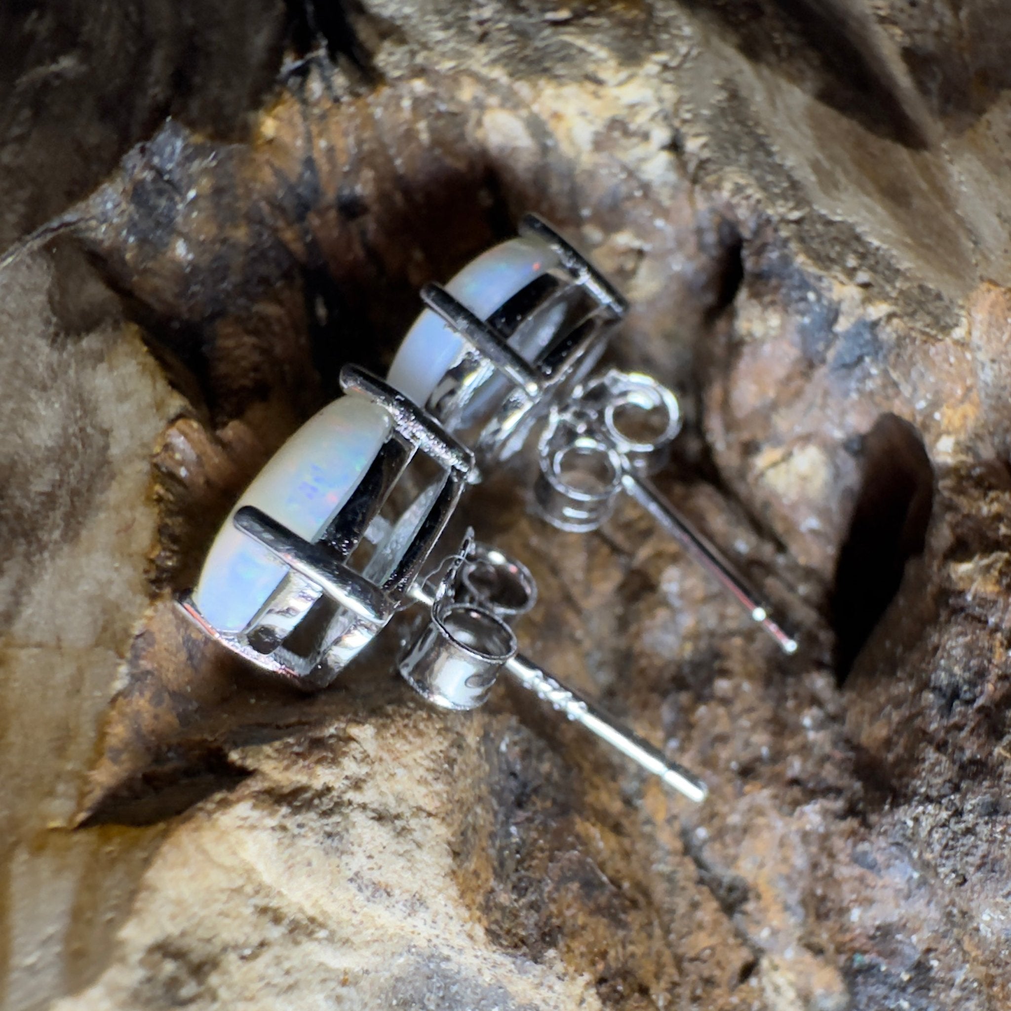 Pink Lake Shimmer ~ 1.6ct Coober Pedy Opal Sterling Silver Earrings