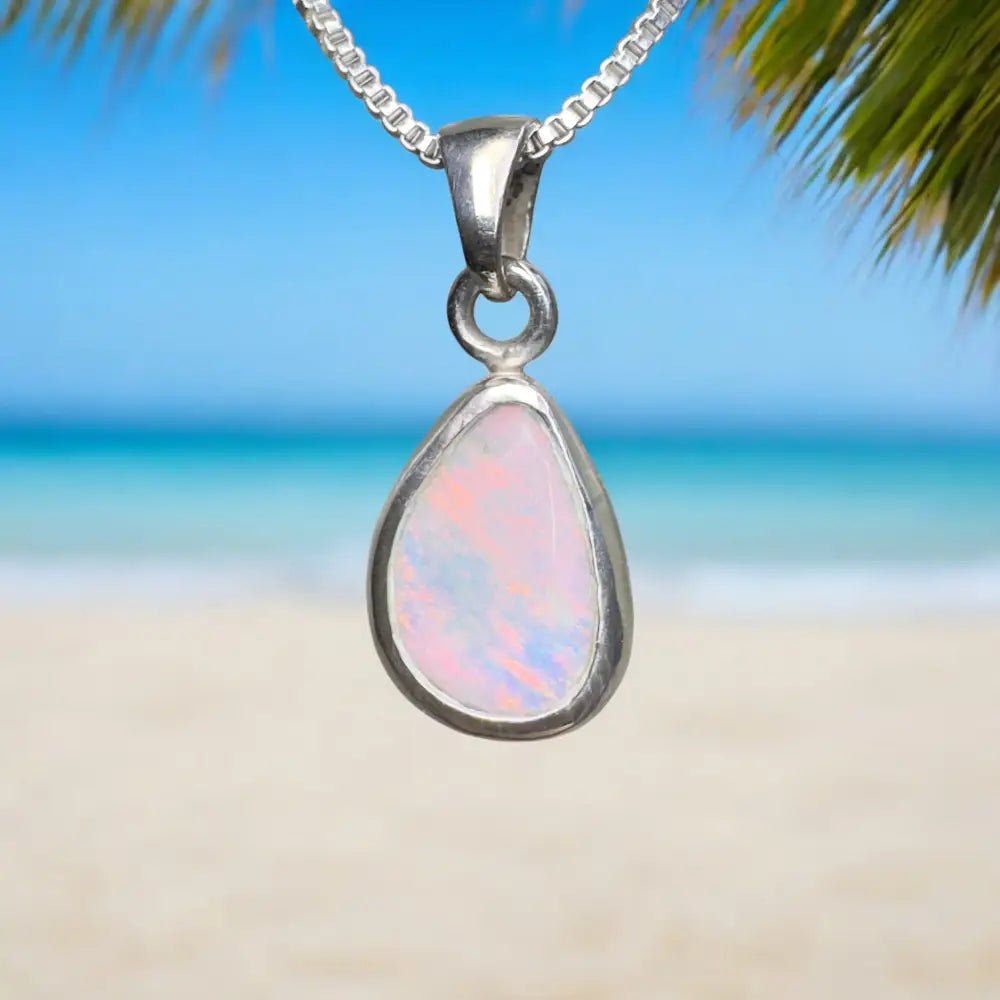 ‘Pink Sky' ~ Handcrafted 1.5ct Solid Coober Pedy Opal 925 Sterling Silver Pendant Necklace