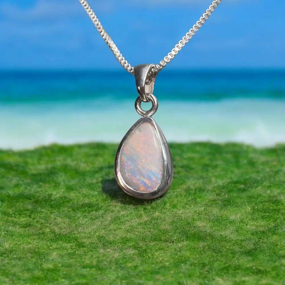 ‘Pink Sky' ~ Handcrafted 1.5ct Solid Coober Pedy Opal 925 Sterling Silver Pendant Necklace