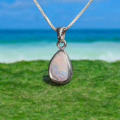 ‘Pink Sky' ~ Handcrafted 1.5ct Solid Coober Pedy Opal 925 Sterling Silver Pendant Necklace