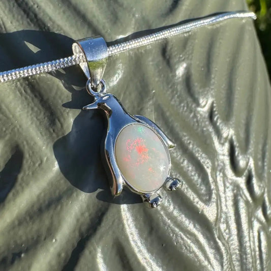 'Polar Grace' ~ Handcrafted 1ct Solid Coober Pedy Opal 925 Sterling Silver Pendant Necklace