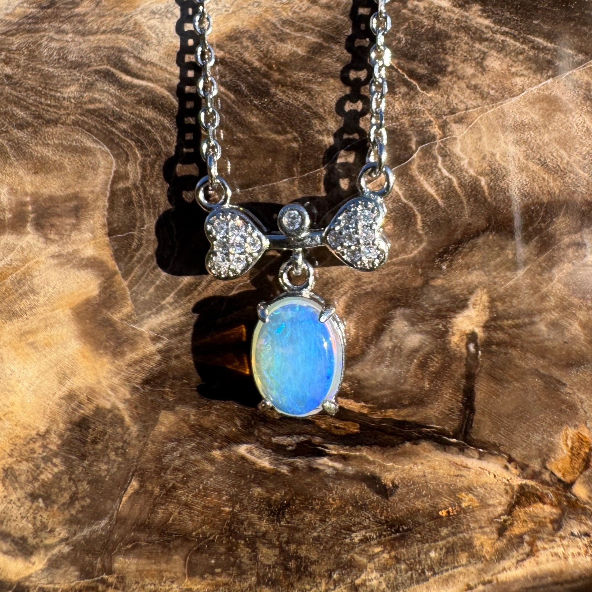 Port Douglas Dream ~ 1.1ct Solid Lightning Ridge and Cubic Zirconia 925 Sterling Silver Necklace