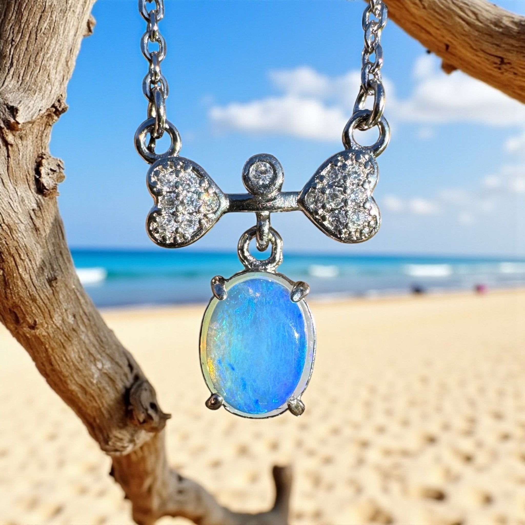 Port Douglas Dream ~ 1.1ct Solid Lightning Ridge and Cubic Zirconia 925 Sterling Silver Necklace