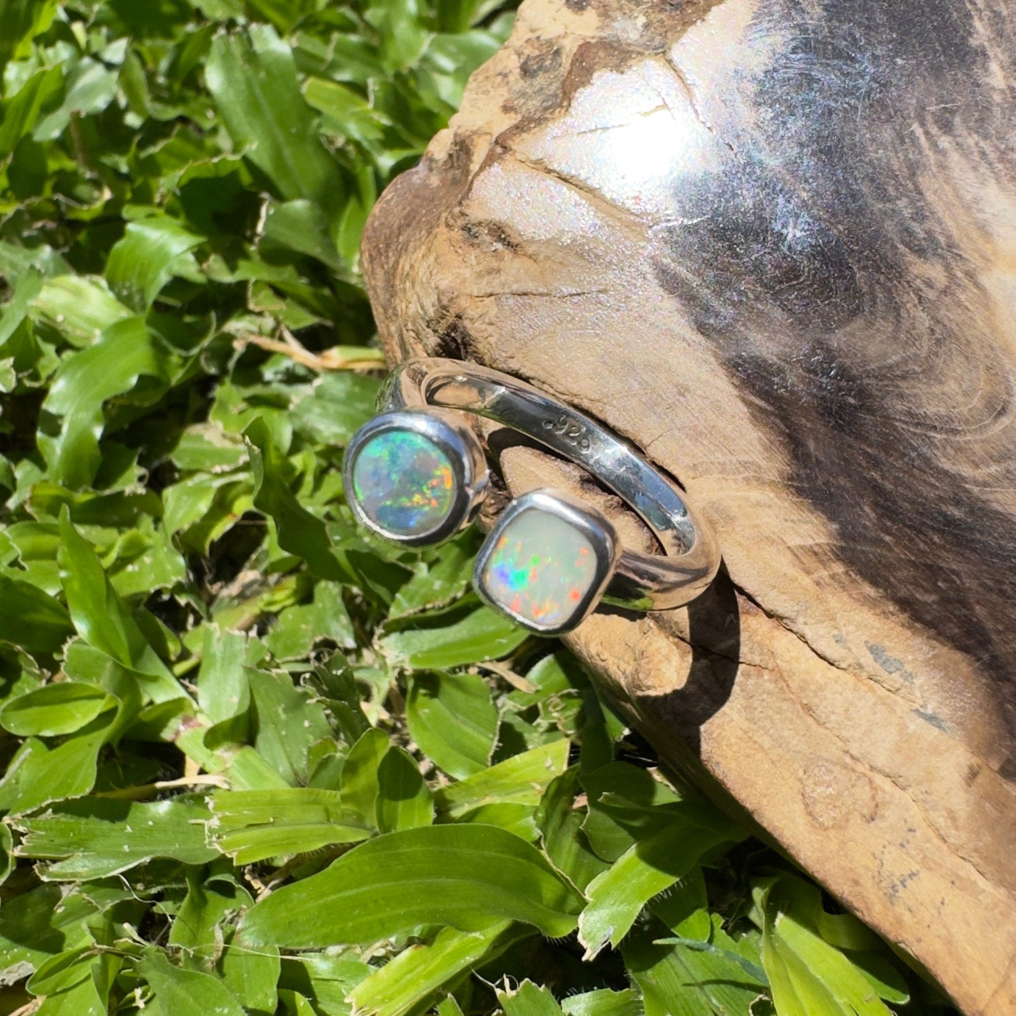 Port Douglas Duo – 1.2ct Solid Lightning Ridge Opal 925 Sterling Silver Ring
