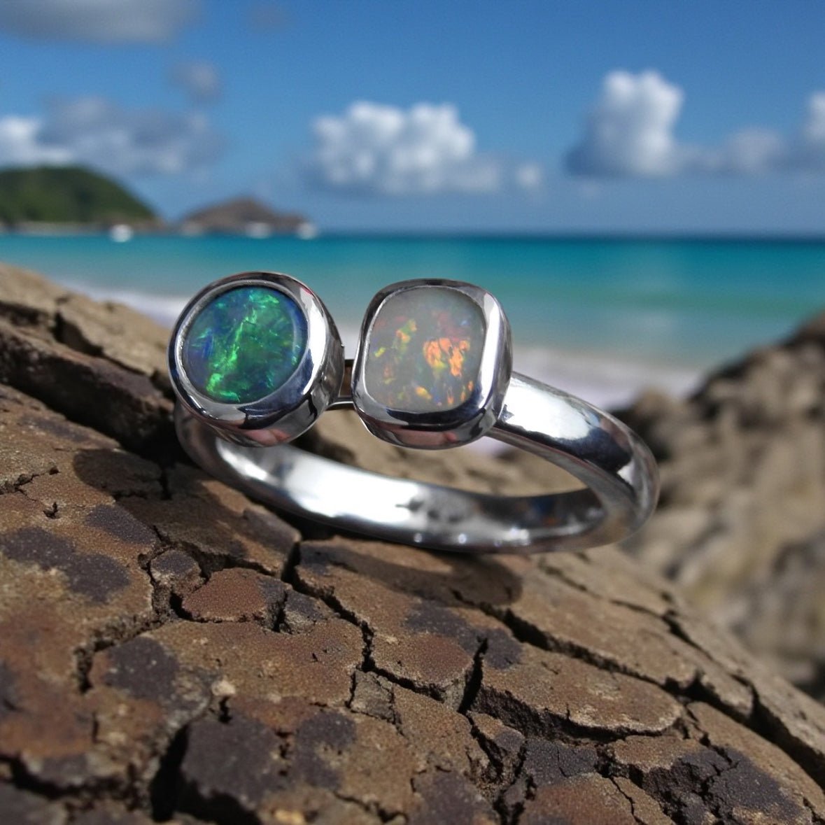Port Douglas Duo – 1.2ct Solid Lightning Ridge Opal 925 Sterling Silver Ring
