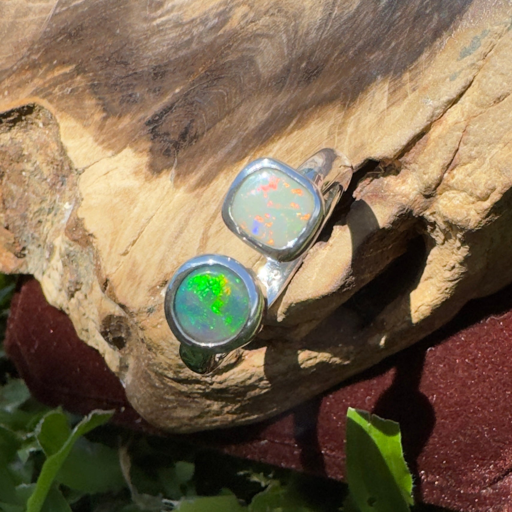 Port Douglas Duo – 1.2ct Solid Lightning Ridge Opal 925 Sterling Silver Ring