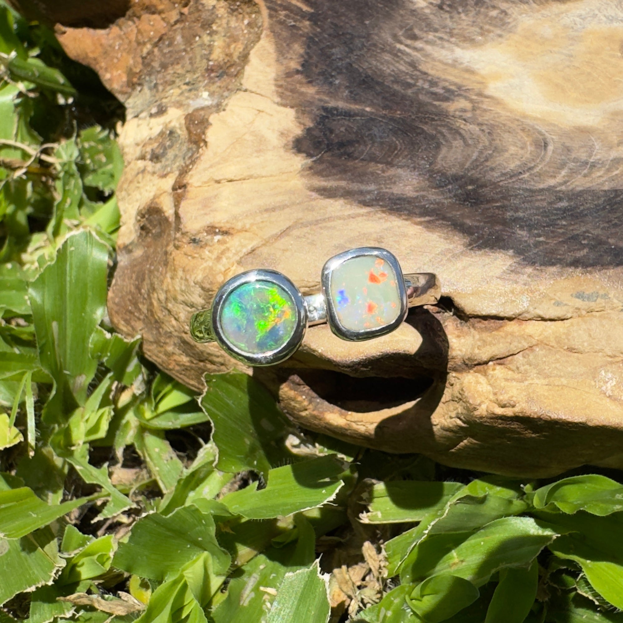Port Douglas Duo – 1.2ct Solid Lightning Ridge Opal 925 Sterling Silver Ring