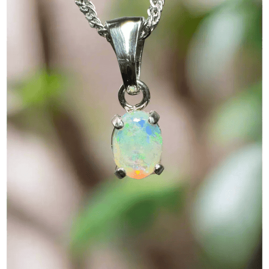 'Port Douglas Light' ~ Handcrafted 0.6ct Solid Coober Pedy Opal 925 Sterling Silver Pendant Necklace