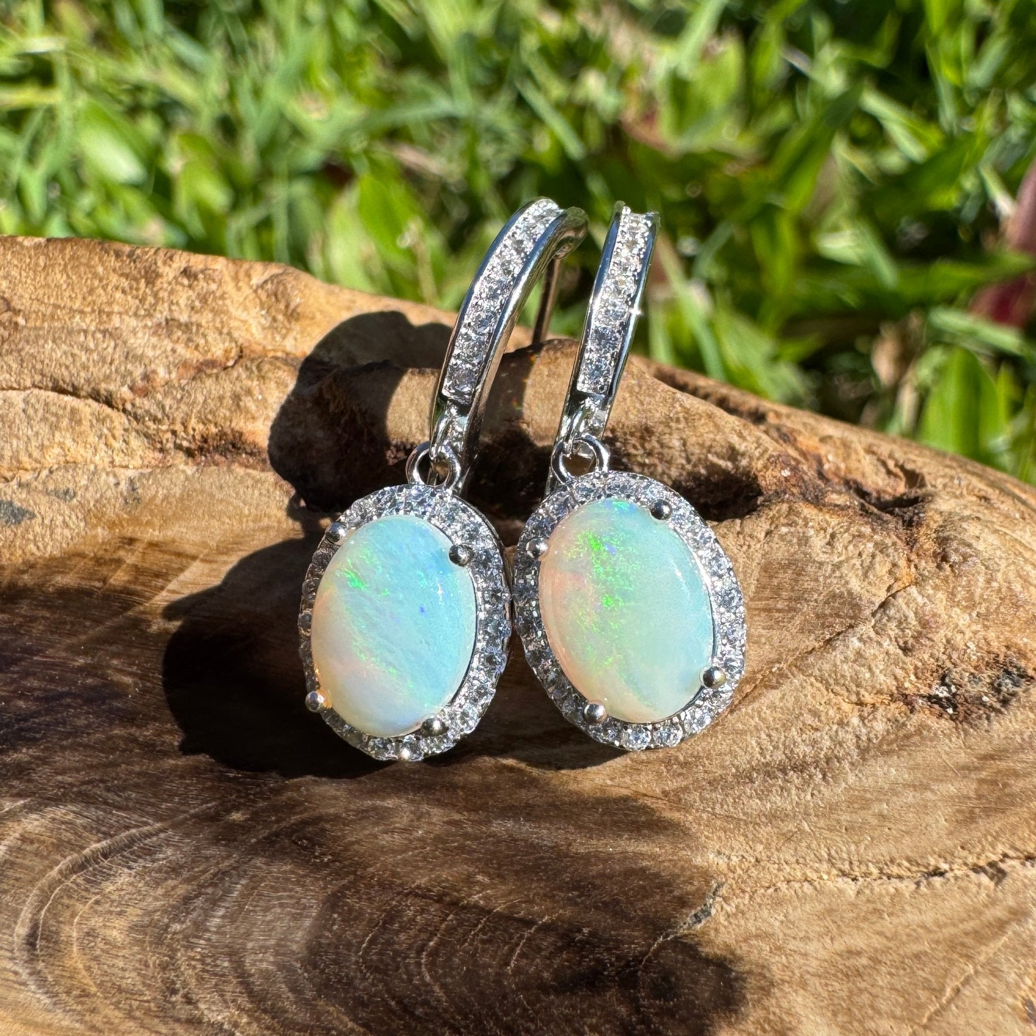 Port Fairy Mornrise ~ 1.4ct Solid Lightning Ridge Opal and Cubic Zirconia Sterling Silver Earrings